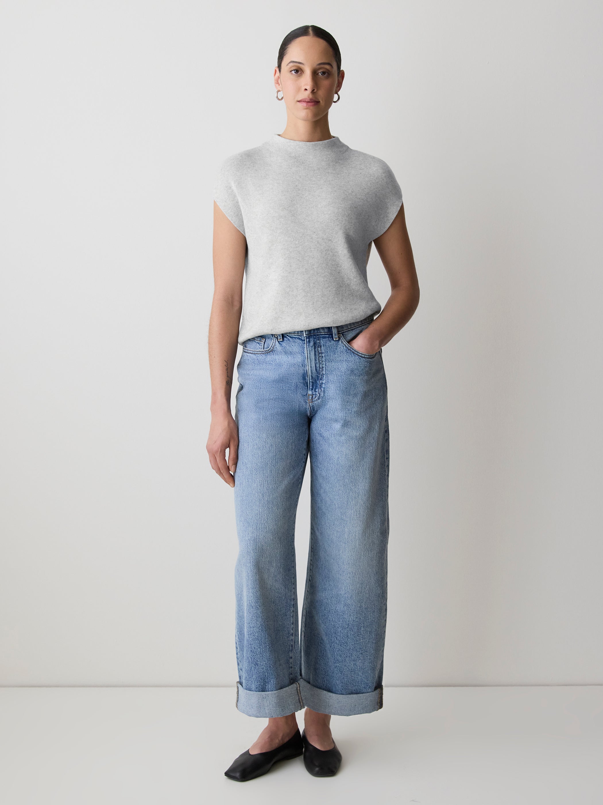 RW&CO Extended-Sleeve Funnel-Neck Sweater