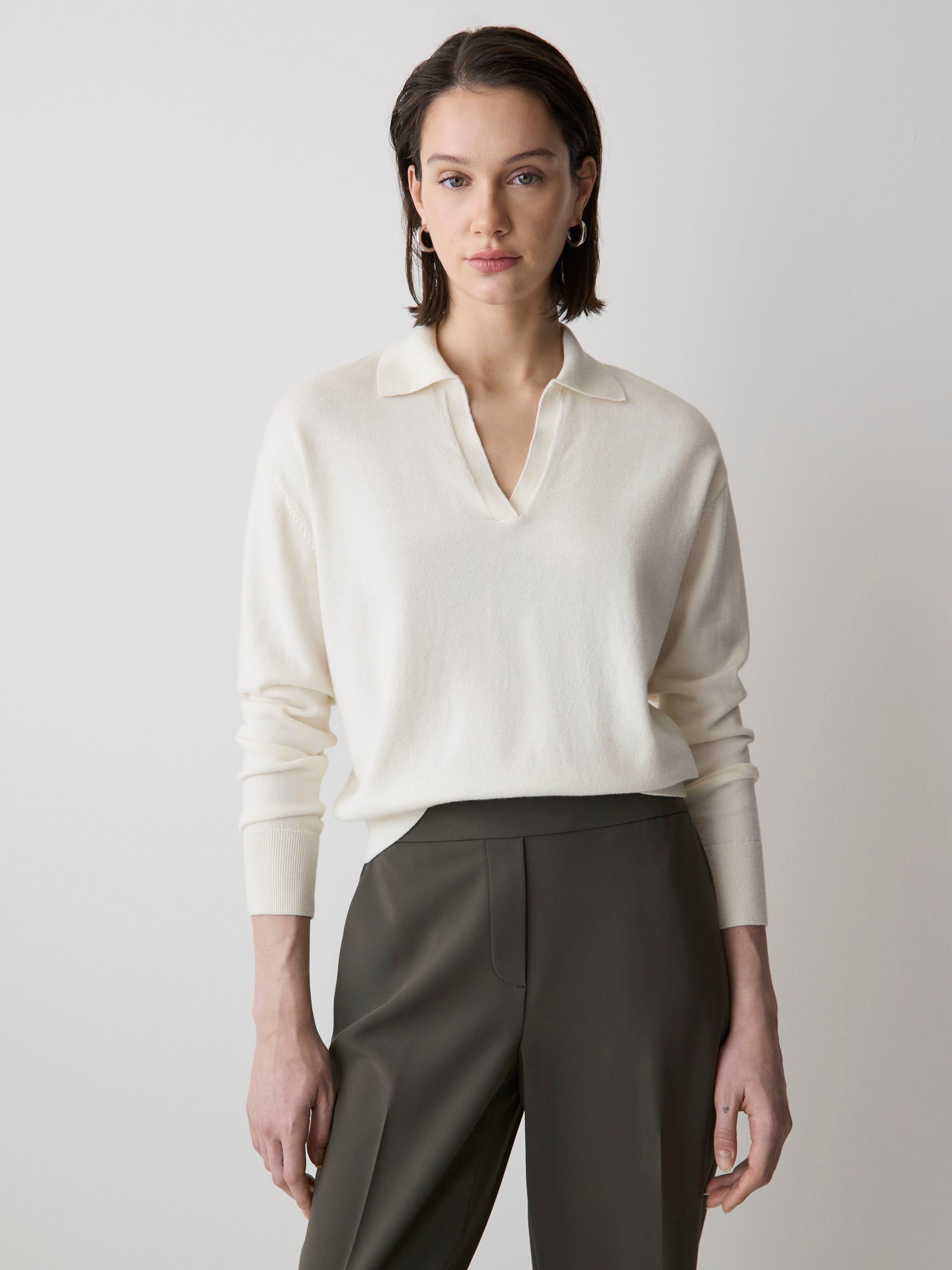 RW&CO Wool-Blend Long-Sleeve Polo Sweater