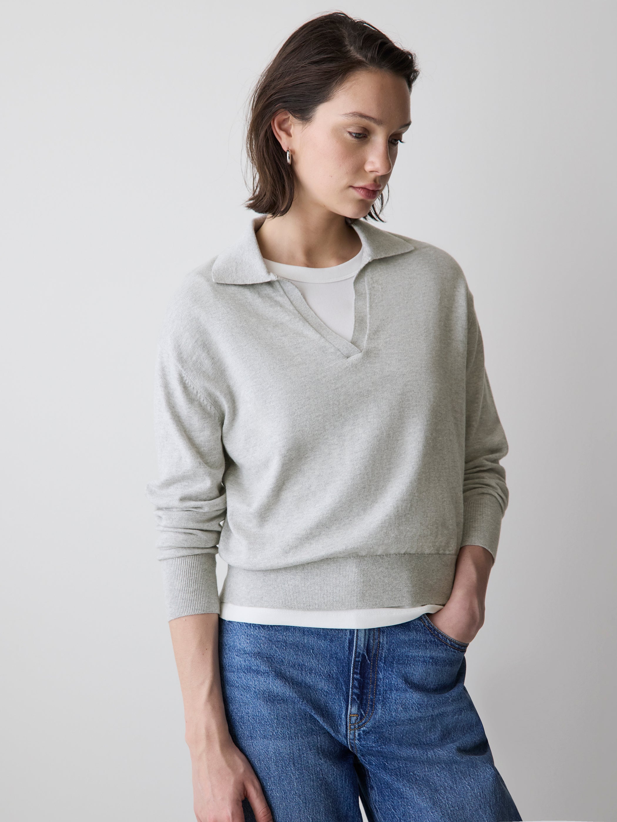RW&CO Wool-Blend Long-Sleeve Polo Sweater