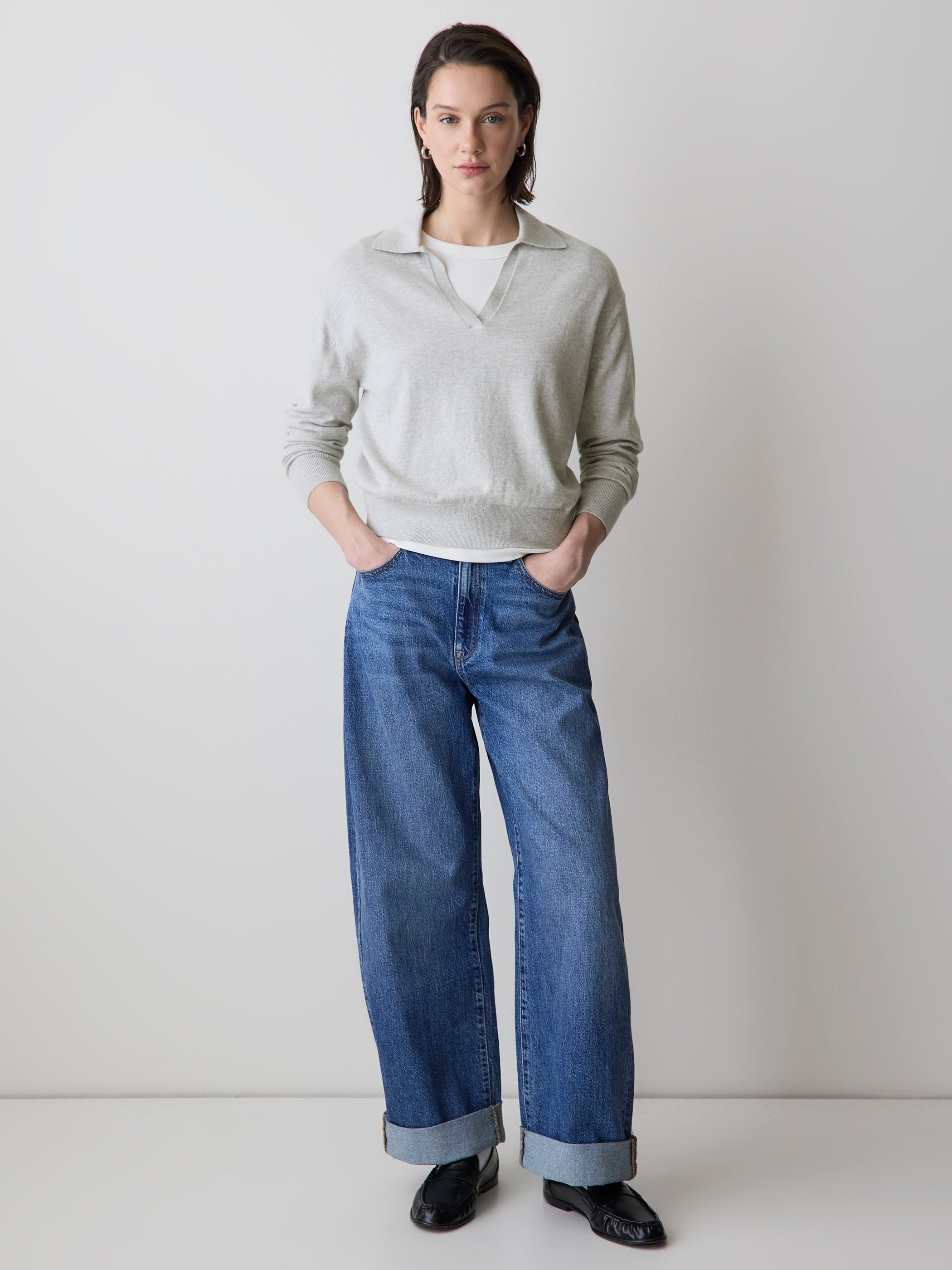 RW&CO Wool-Blend Long-Sleeve Polo Sweater