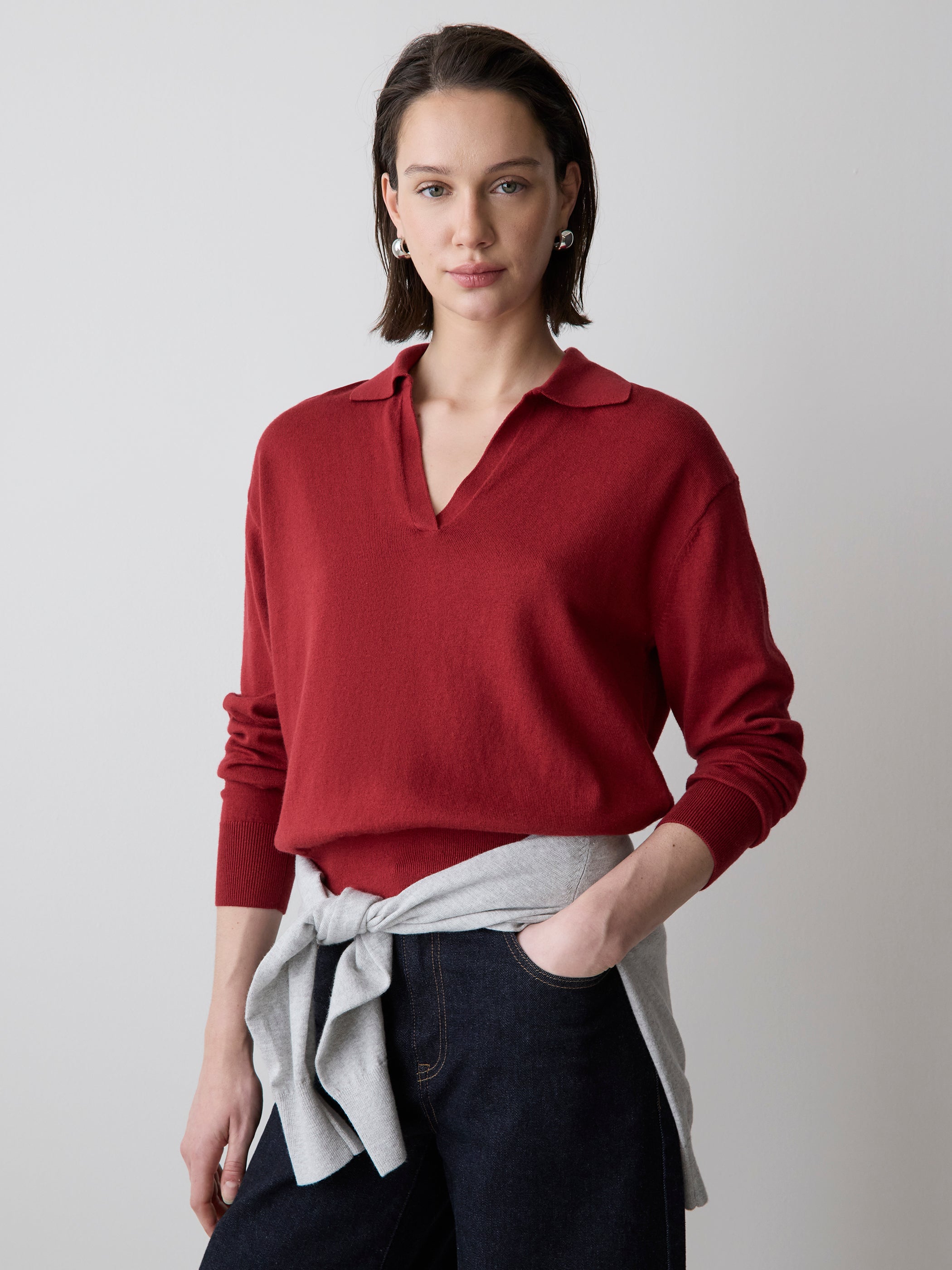 RW&CO Wool-Blend Long-Sleeve Polo Sweater