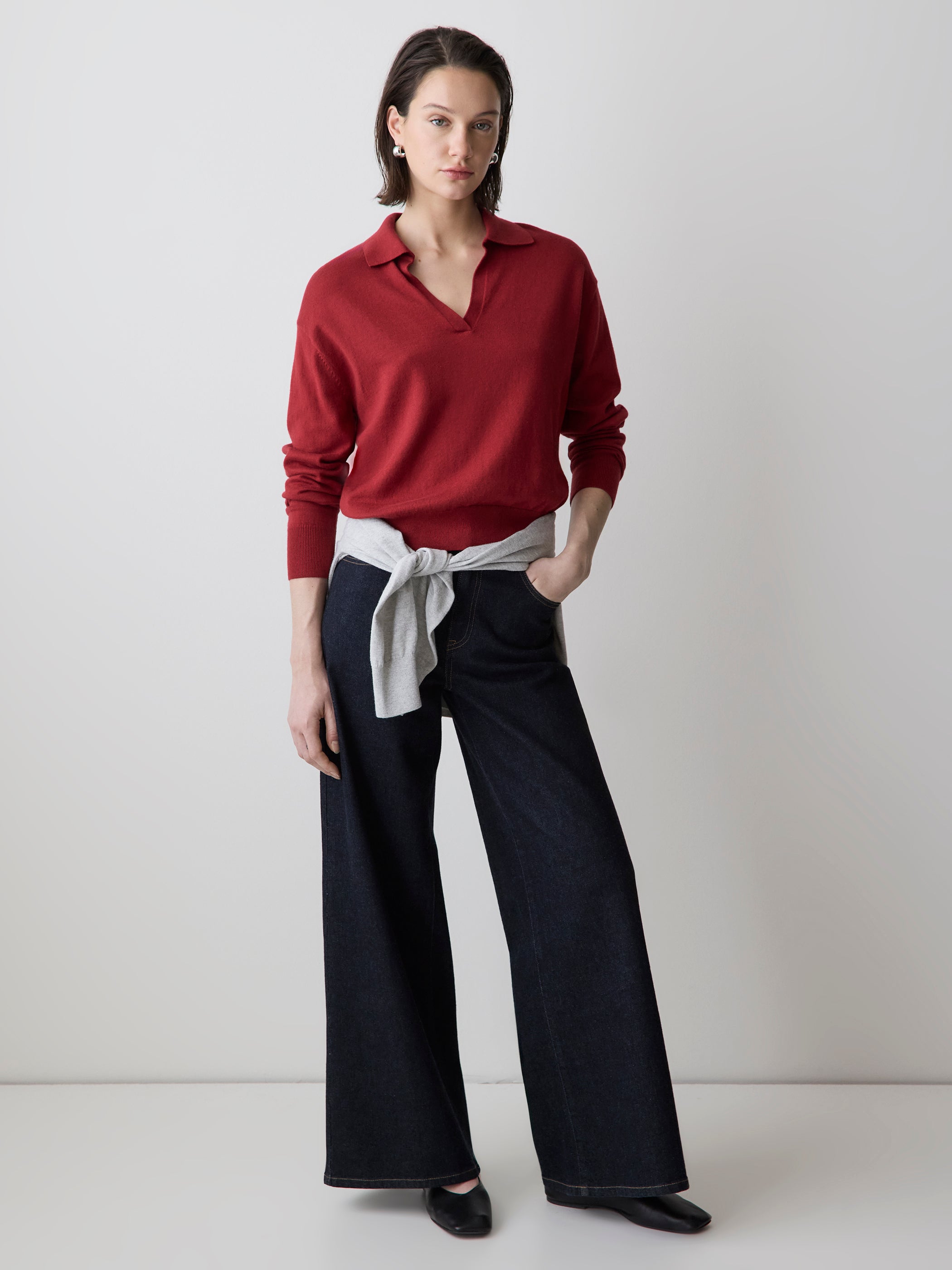 RW&CO Wool-Blend Long-Sleeve Polo Sweater