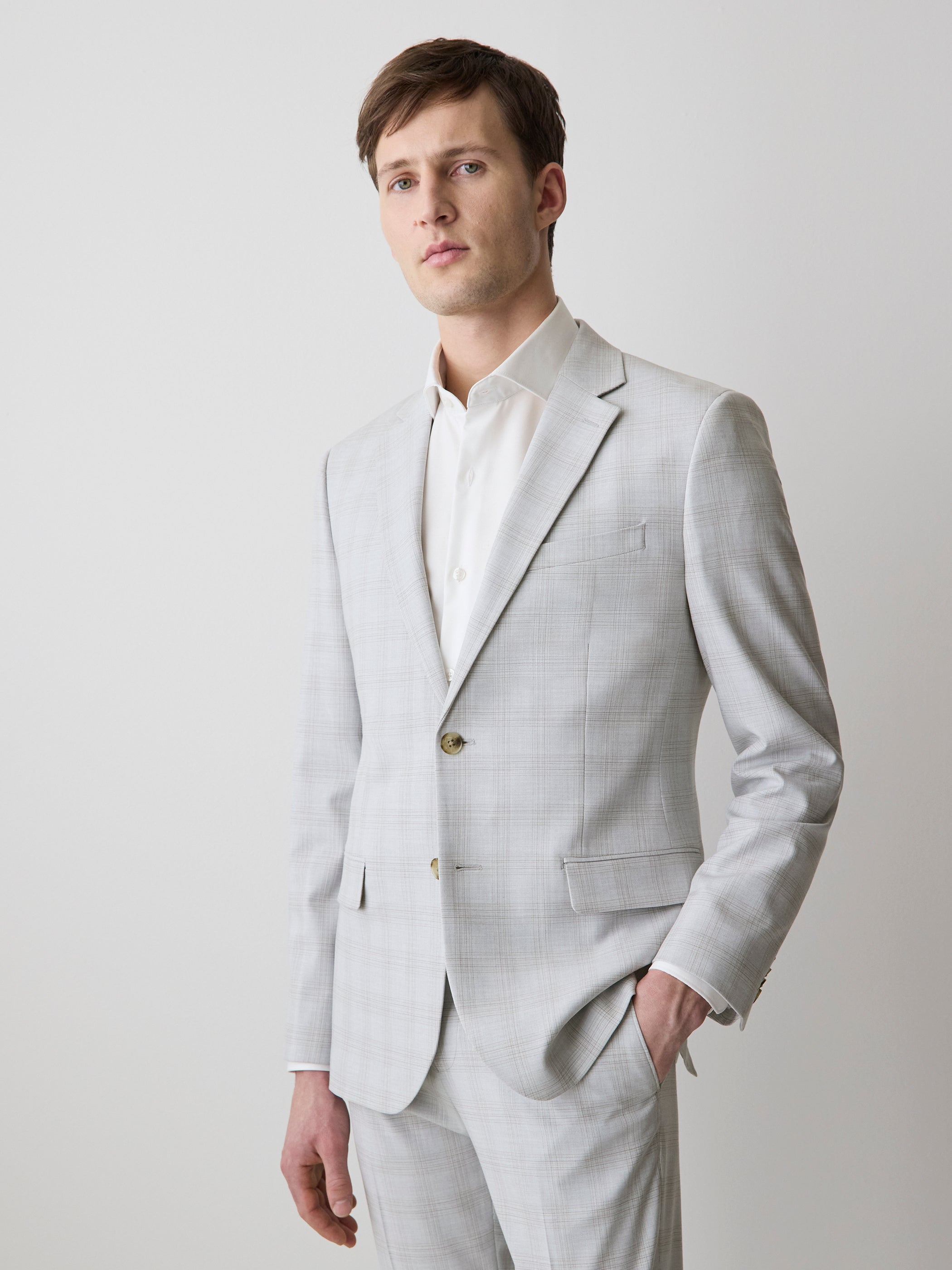 RW&CO Slim Fit Grey Checkered Suit Blazer