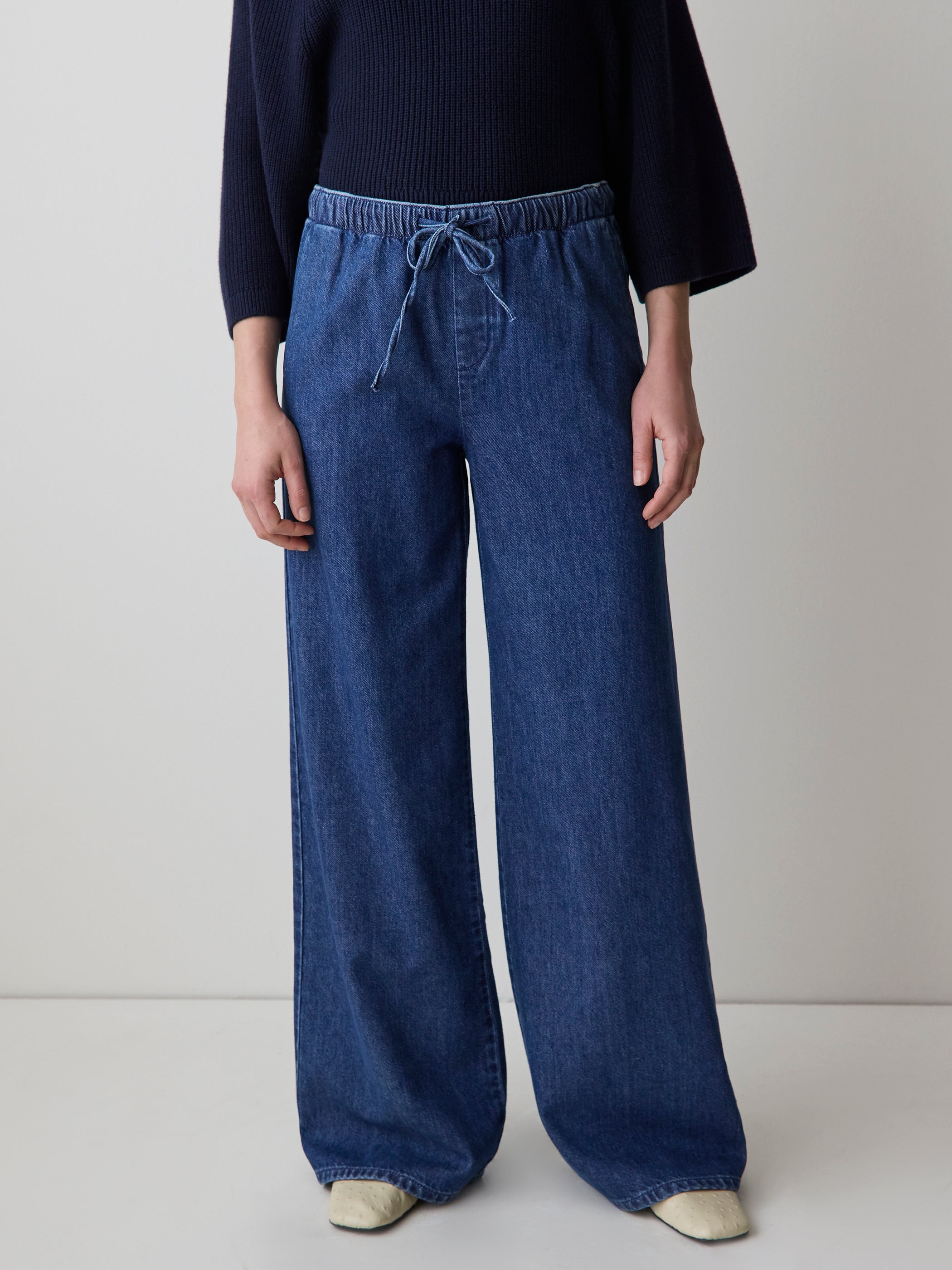RW&CO Wide-Leg Denim Pants with Elastic Waistband