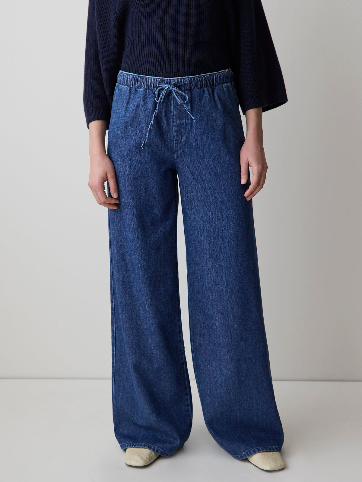 RW&CO Wide-Leg Denim Pants with Elastic Waistband