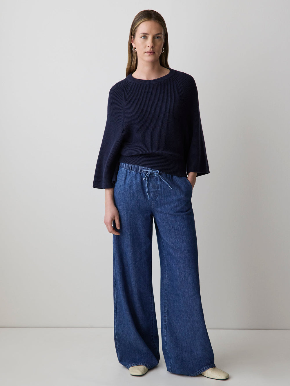 RW&CO Wide-Leg Denim Pants with Elastic Waistband