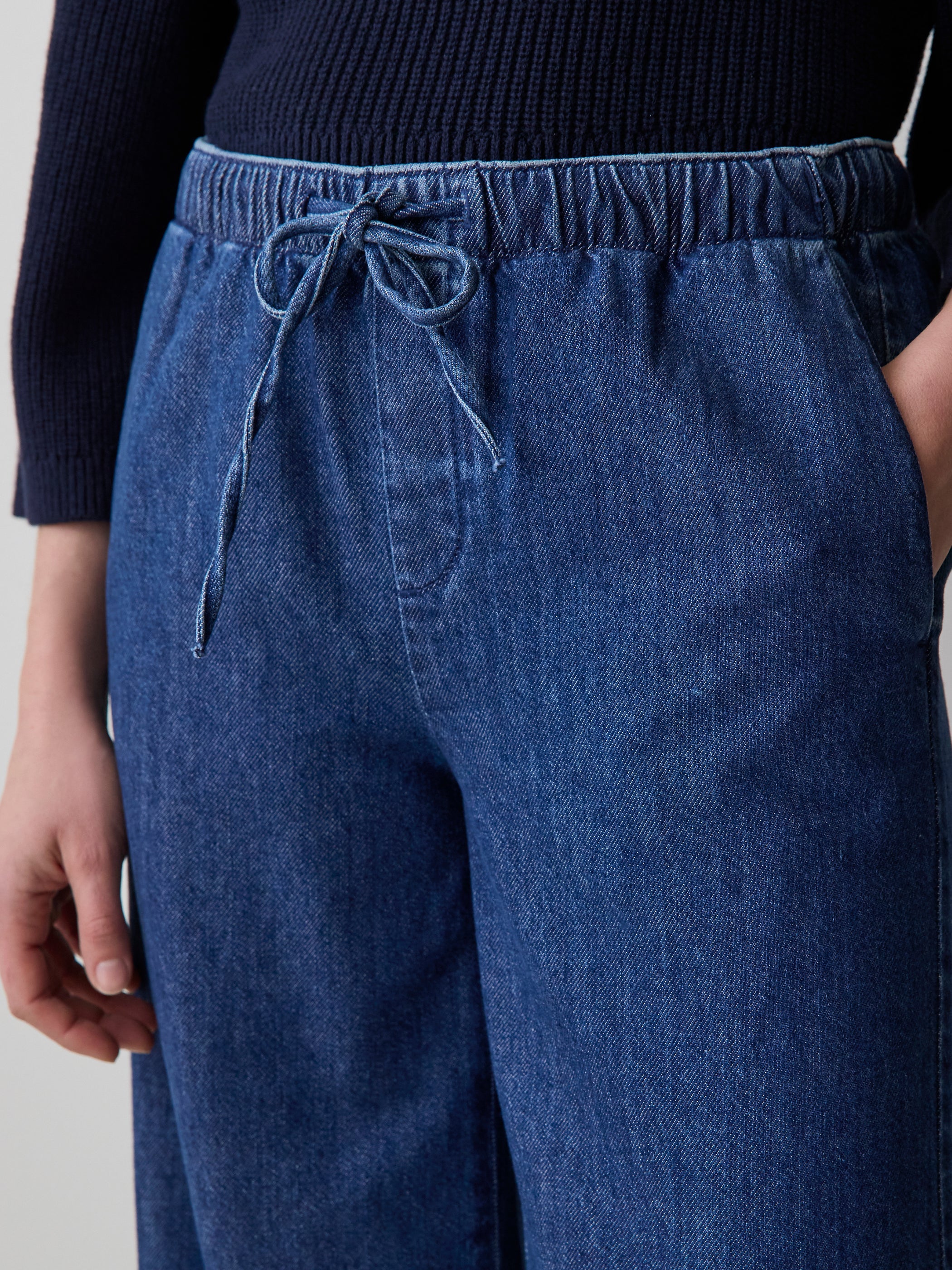 RW&CO Wide-Leg Denim Pants with Elastic Waistband