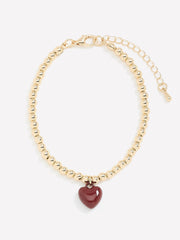 RW&CO Metal Beaded Bracelet with Heart Charm