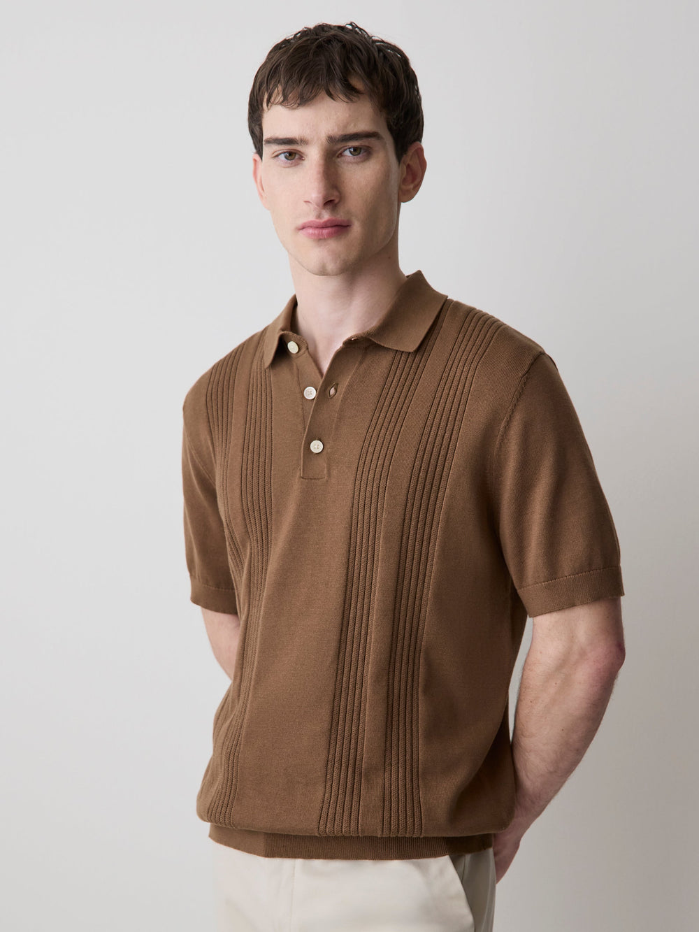 RW&CO Short-Sleeve Cotton Polo with Vertical Stitches