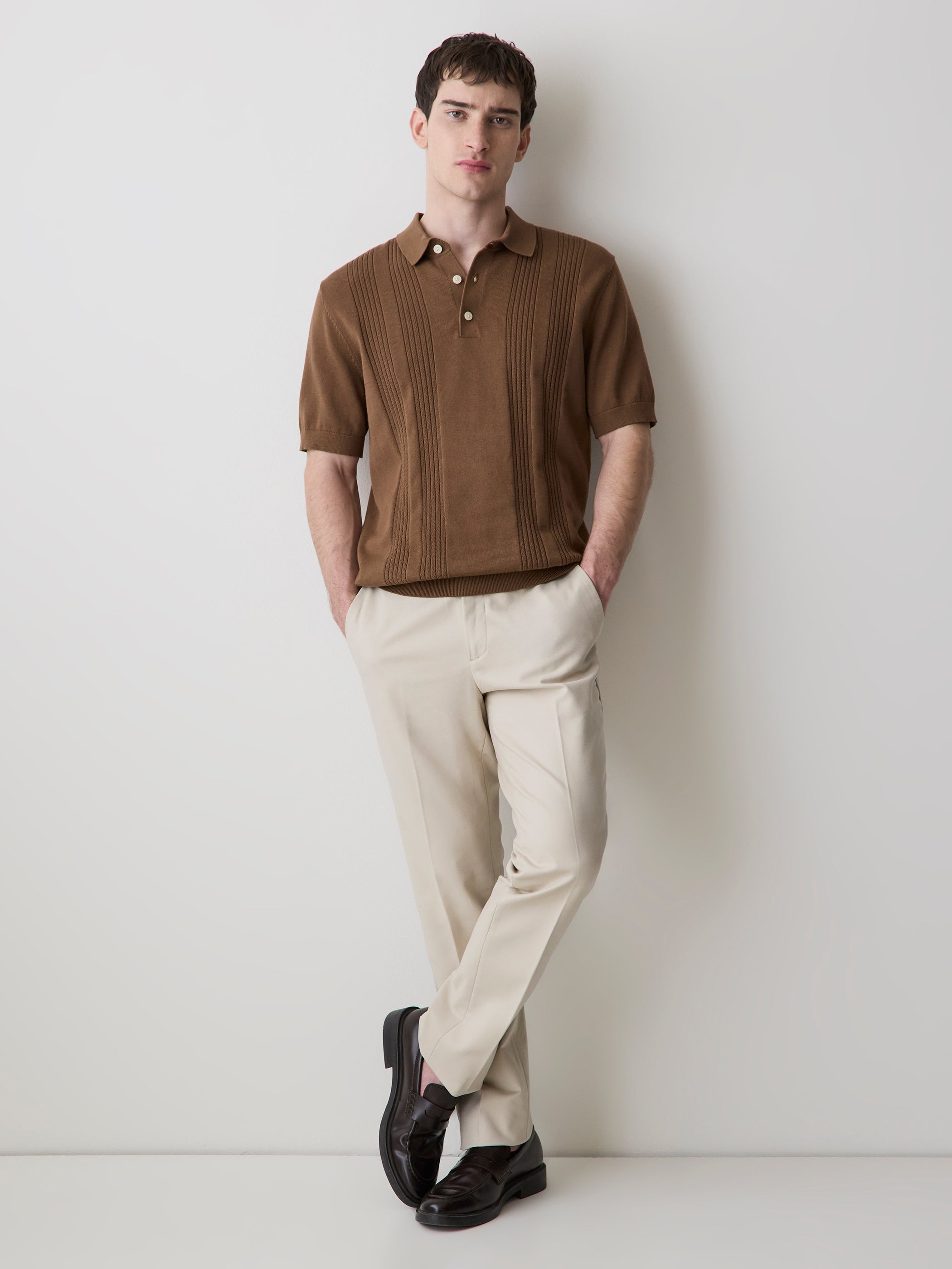 RW&CO Short-Sleeve Cotton Polo with Vertical Stitches