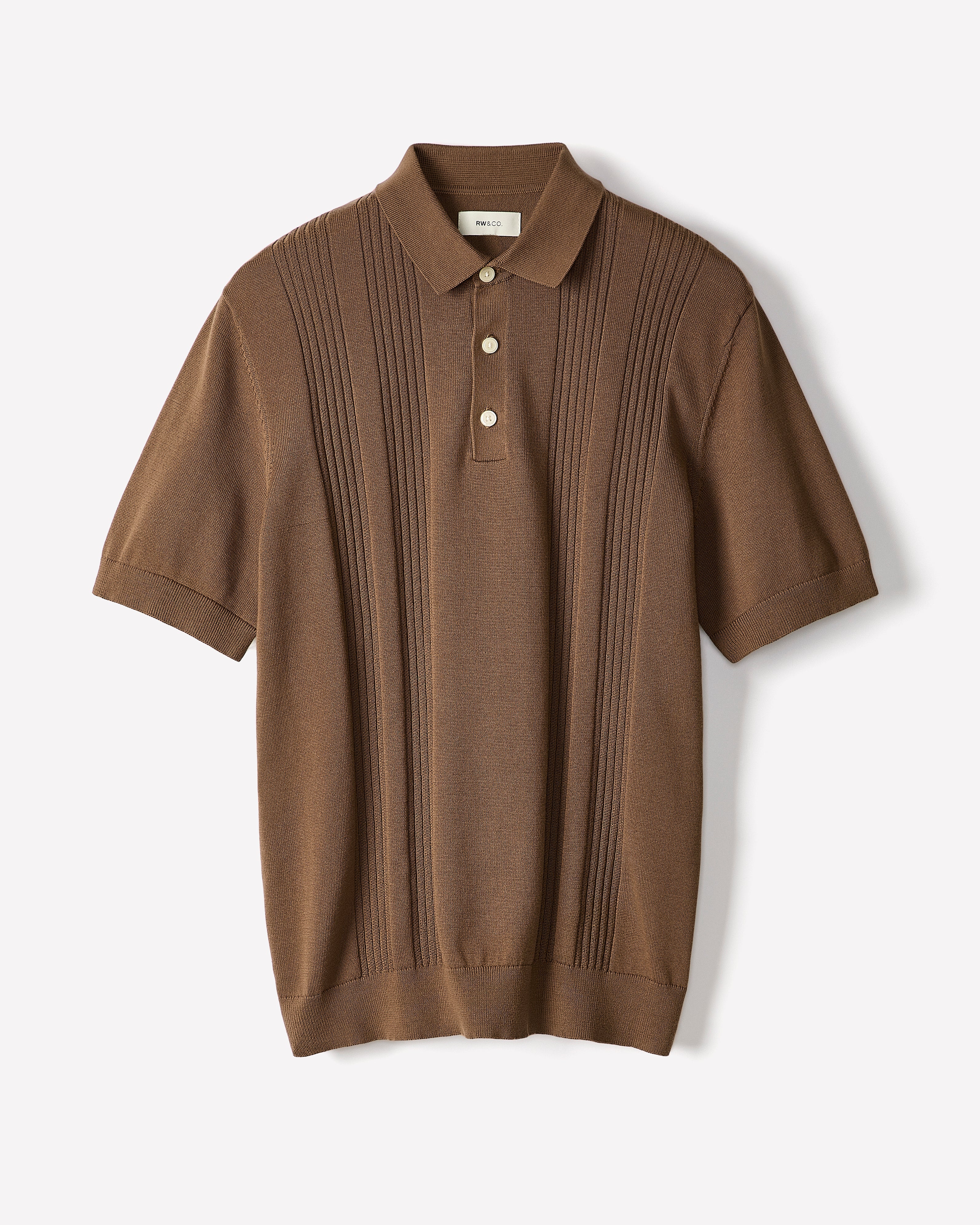 RW&CO Short-Sleeve Cotton Polo with Vertical Stitches