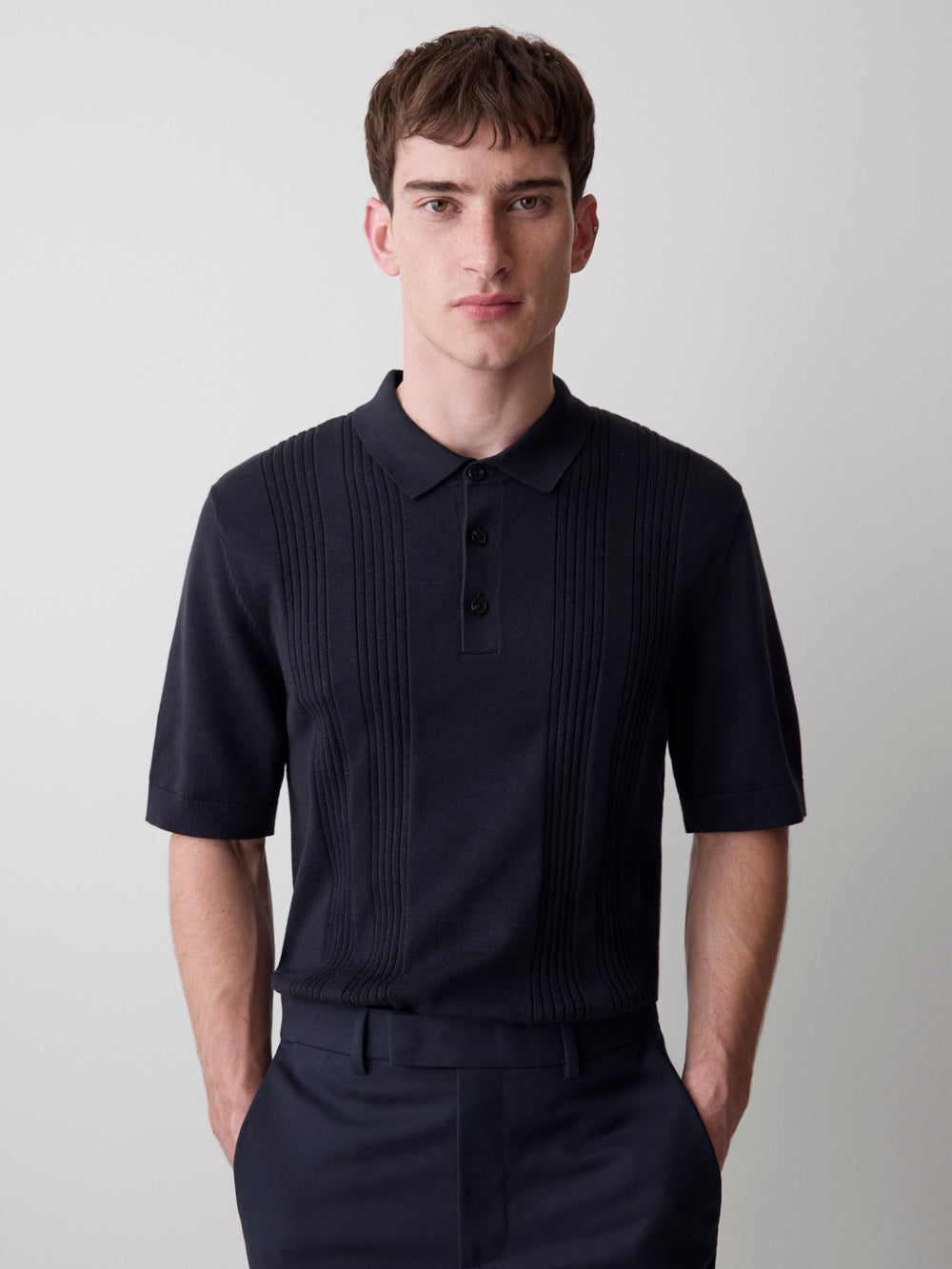RW&CO Short-Sleeve Cotton Polo with Vertical Stitches