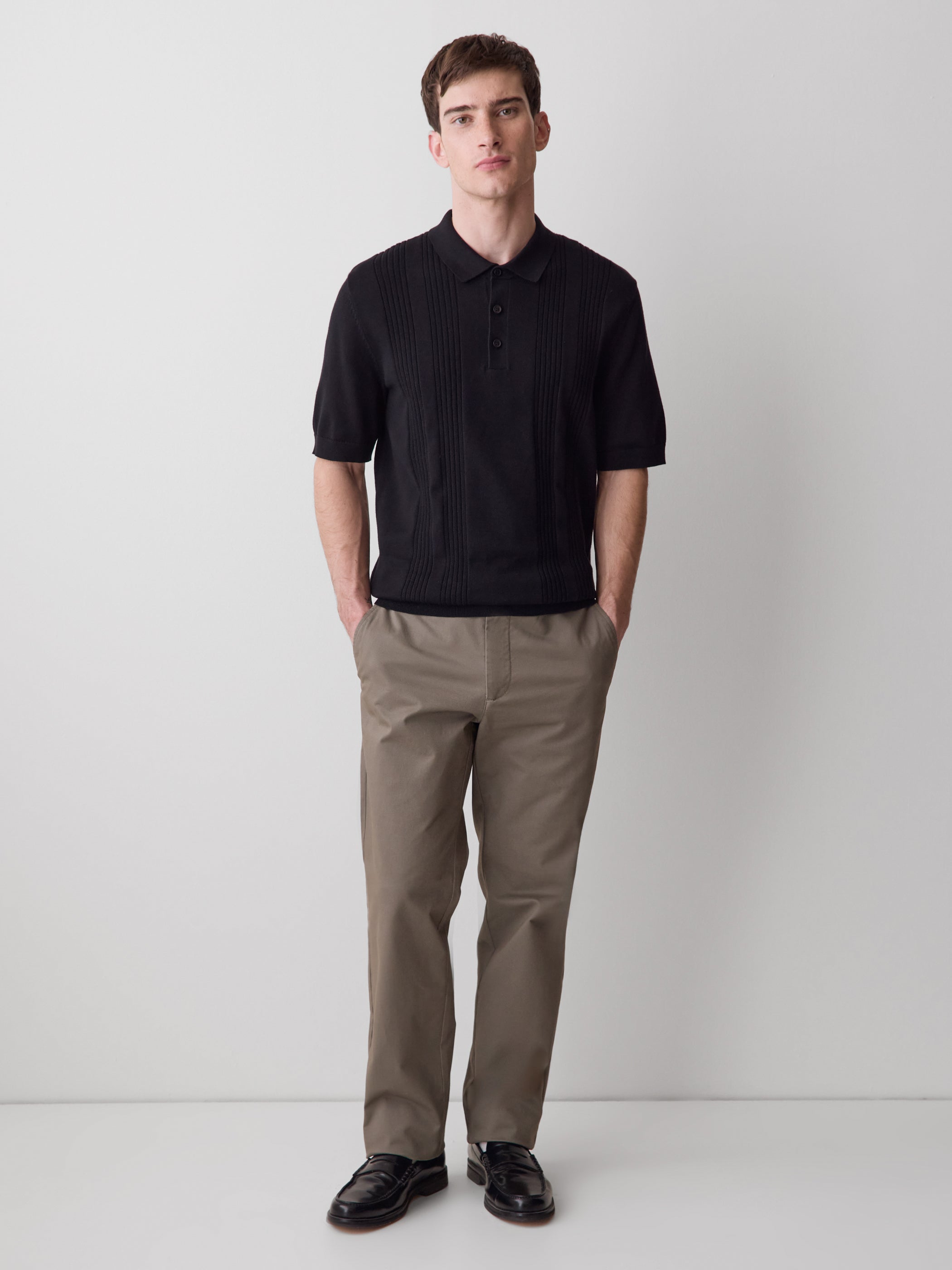 RW&CO Short-Sleeve Cotton Polo with Vertical Stitches