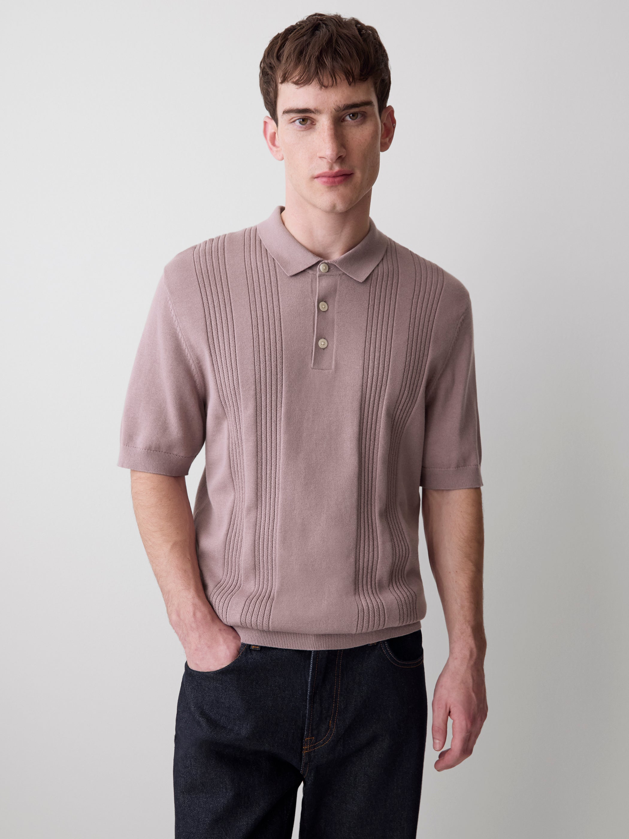 RW&CO Short-Sleeve Cotton Polo with Vertical Stitches