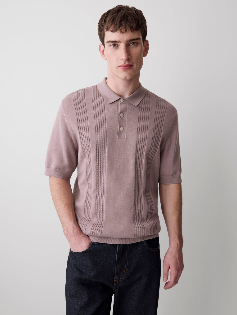 RW&CO Short-Sleeve Cotton Polo with Vertical Stitches