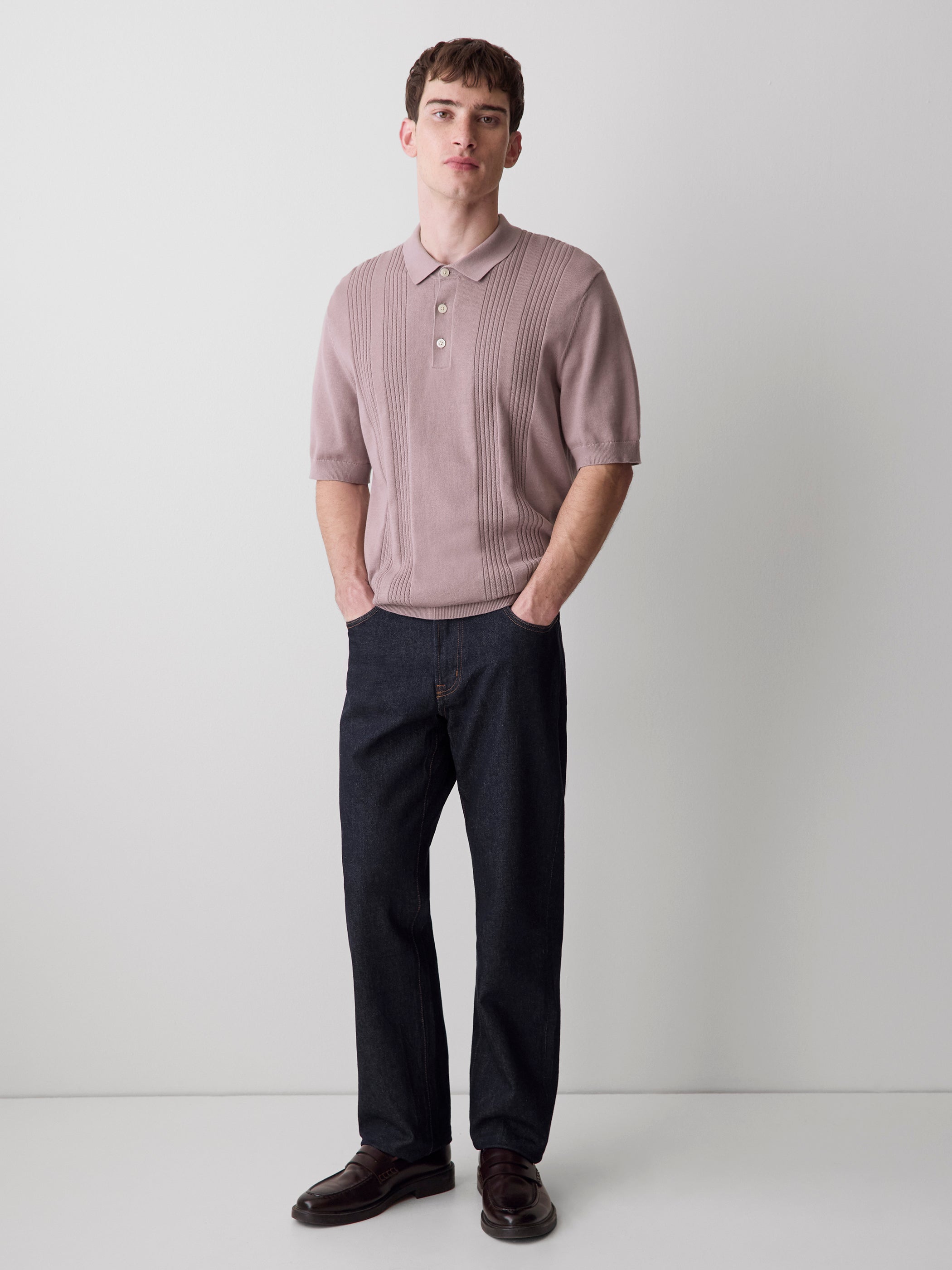 RW&CO Short-Sleeve Cotton Polo with Vertical Stitches