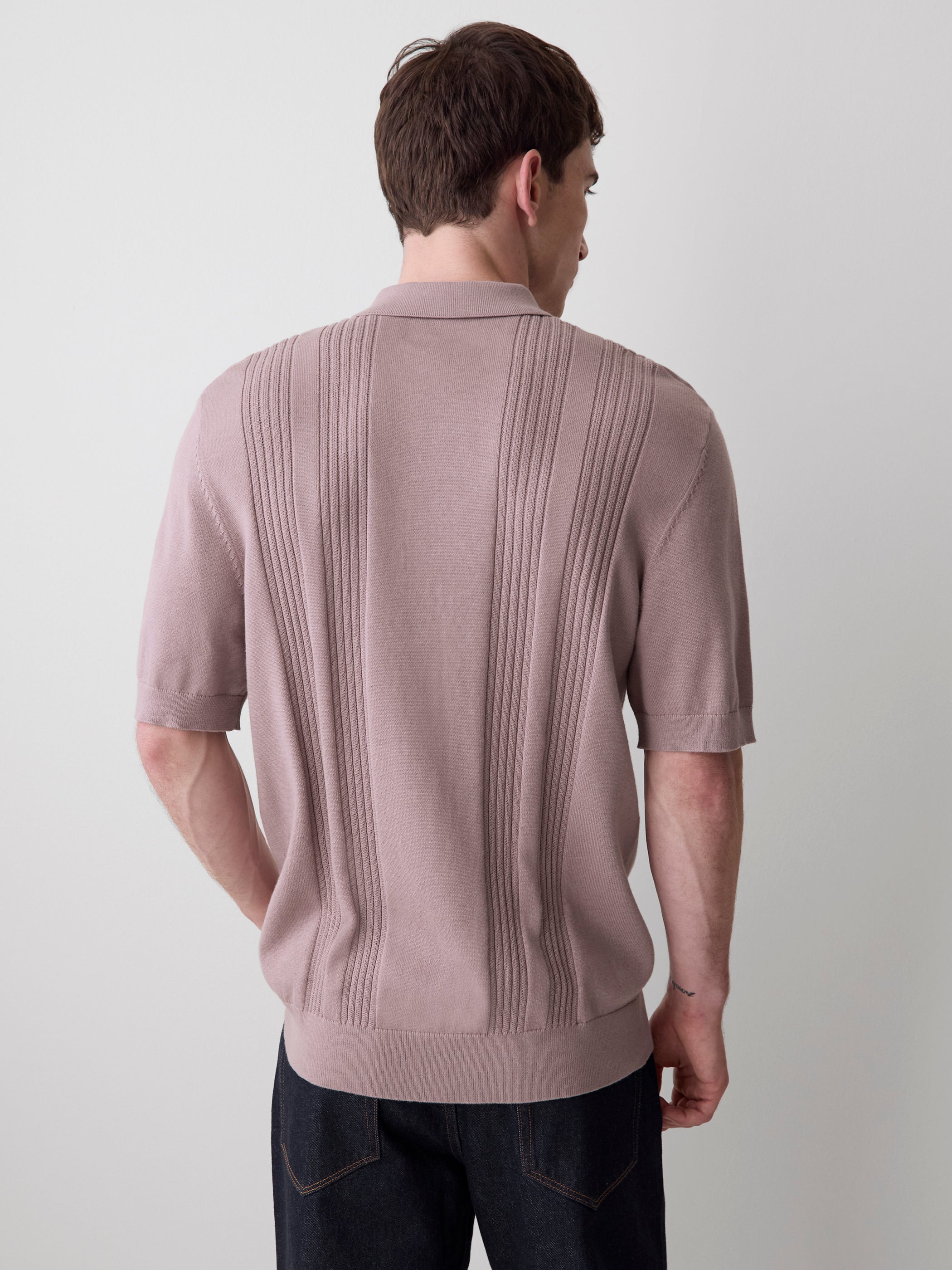 RW&CO Short-Sleeve Cotton Polo with Vertical Stitches