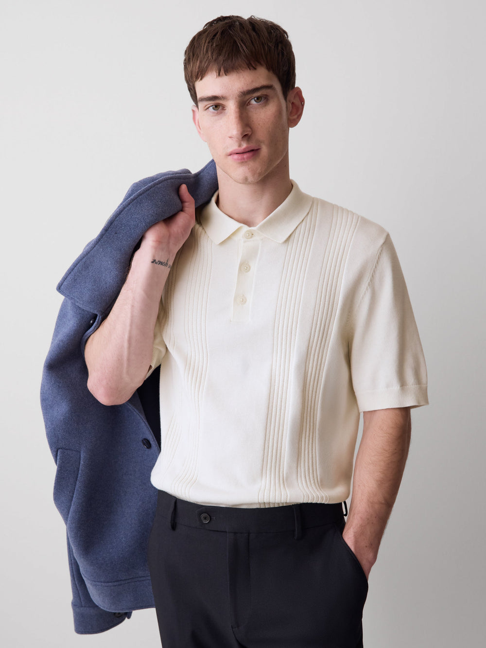 RW&CO Short-Sleeve Cotton Polo with Vertical Stitches