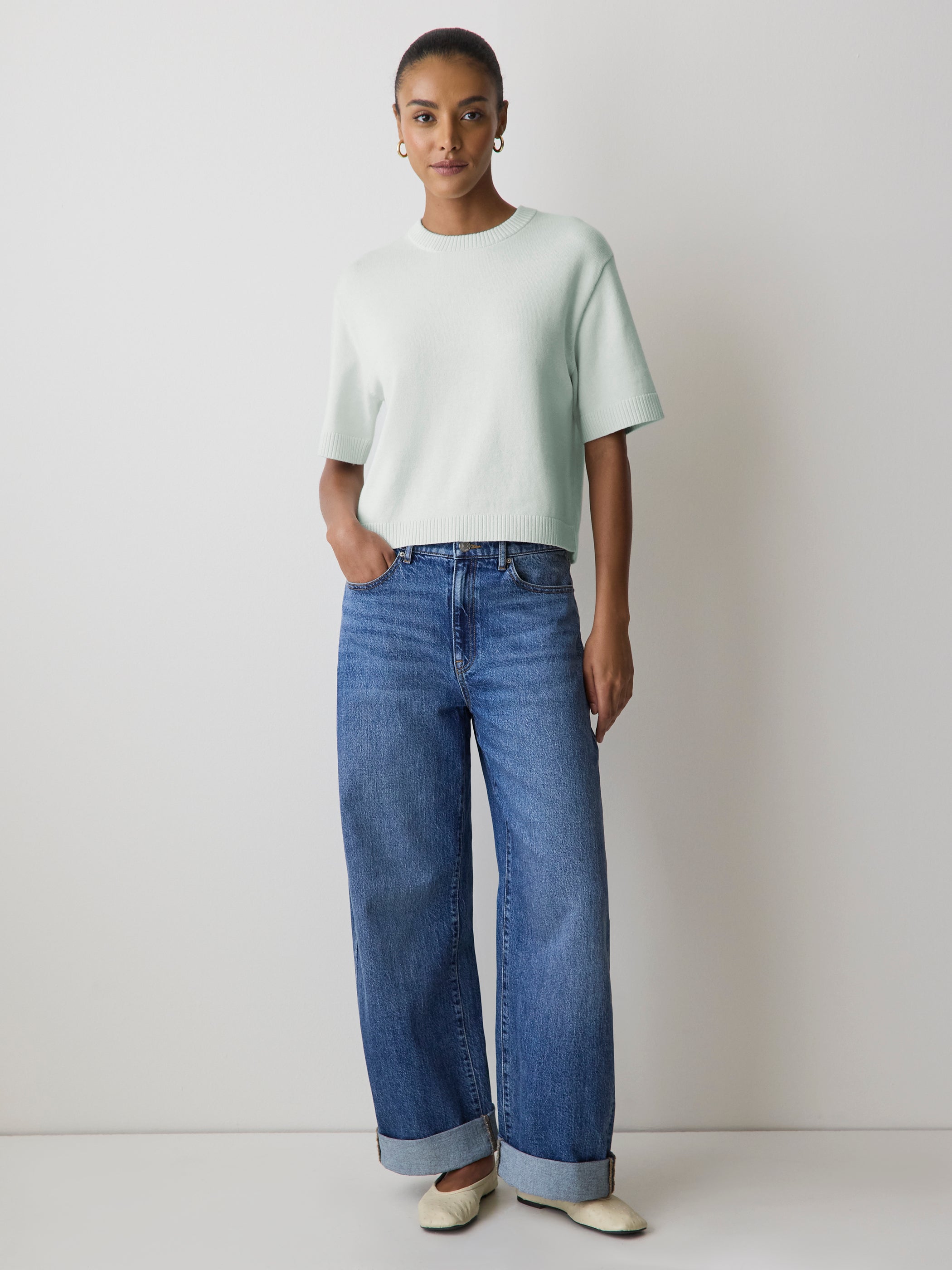 RW&CO Wool-Blend Short-Sleeve Crew-Neck Sweater