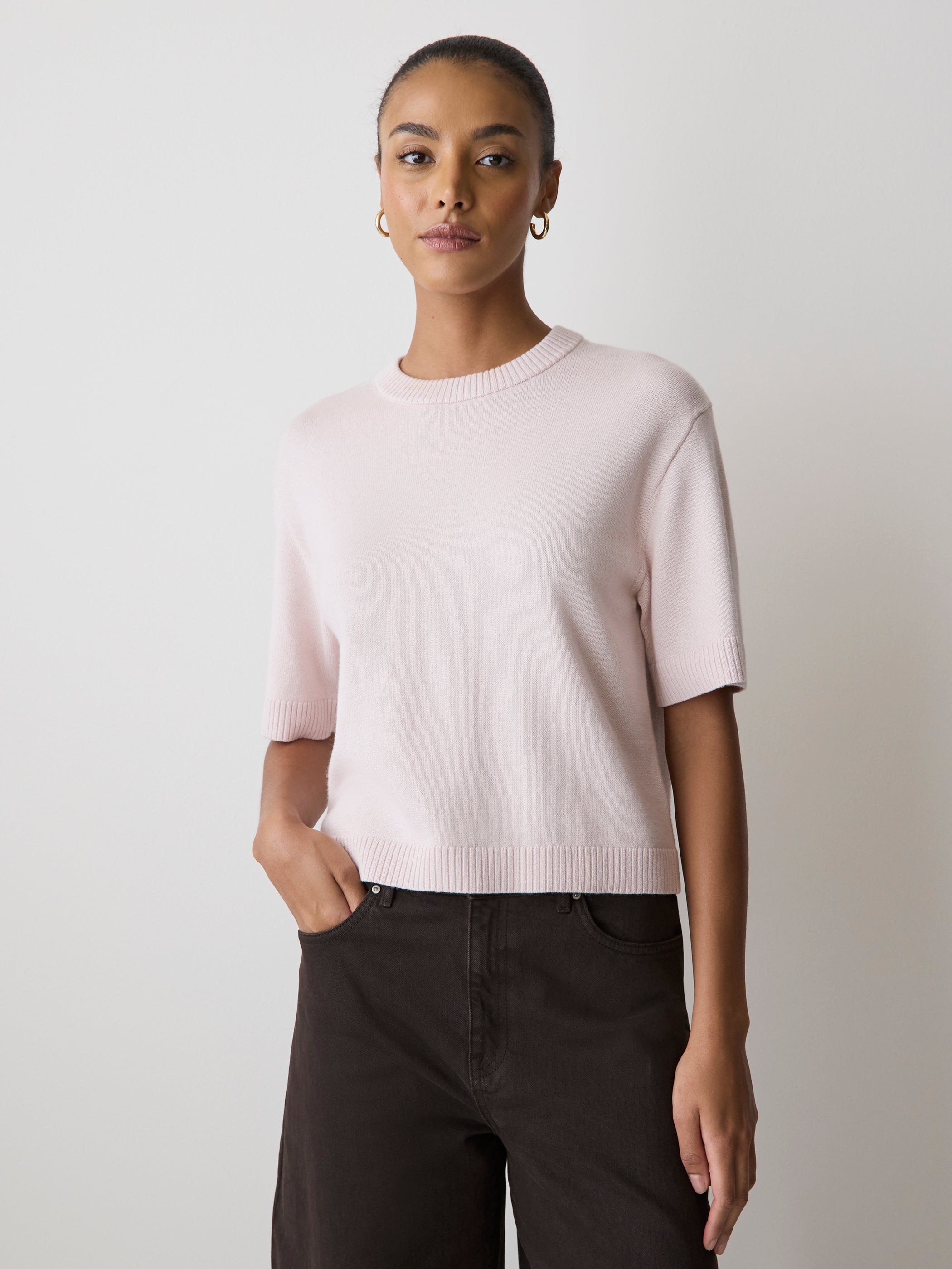 RW&CO Wool-Blend Short-Sleeve Crew-Neck Sweater