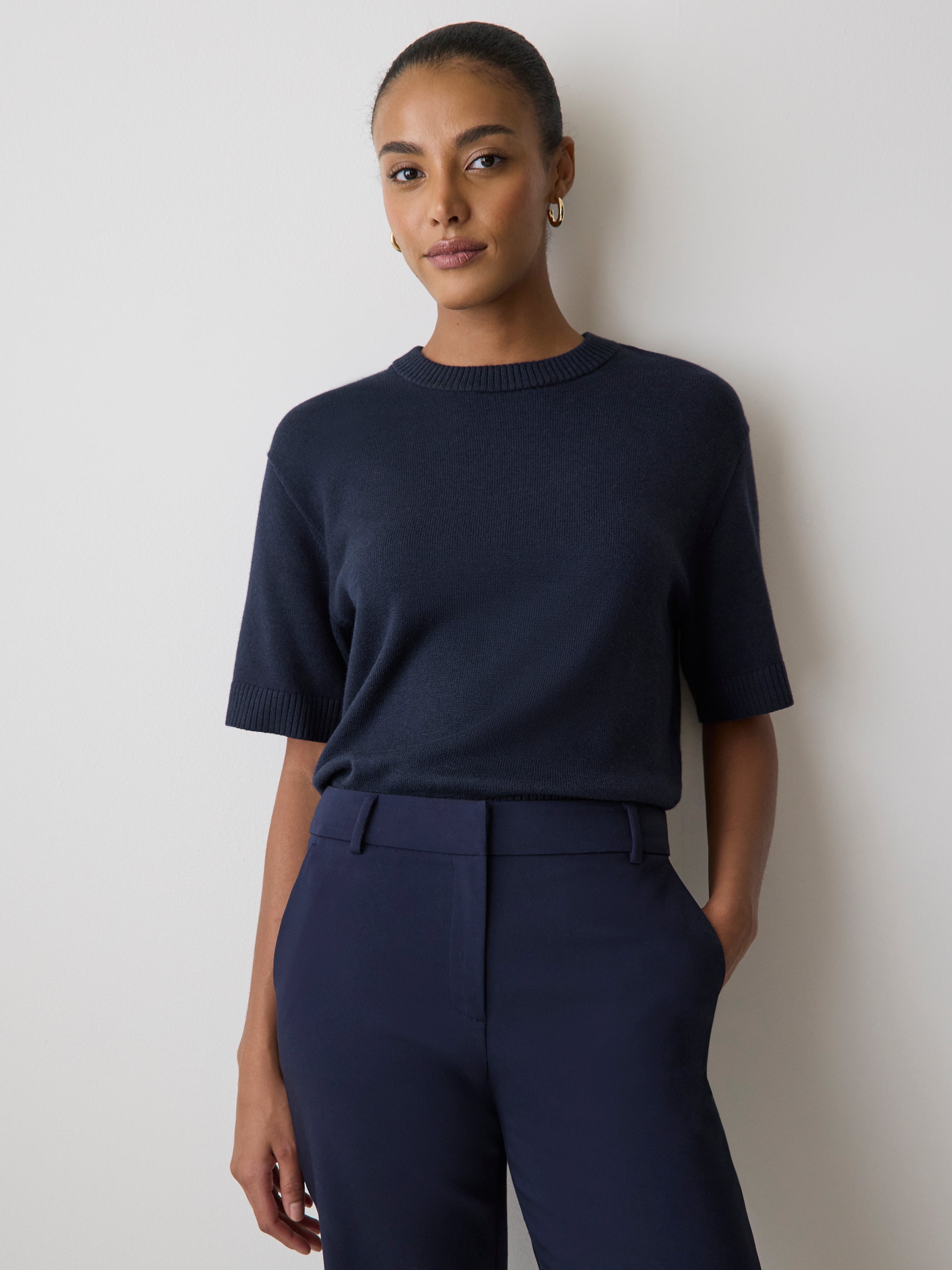 RW&CO Wool-Blend Short-Sleeve Crew-Neck Sweater