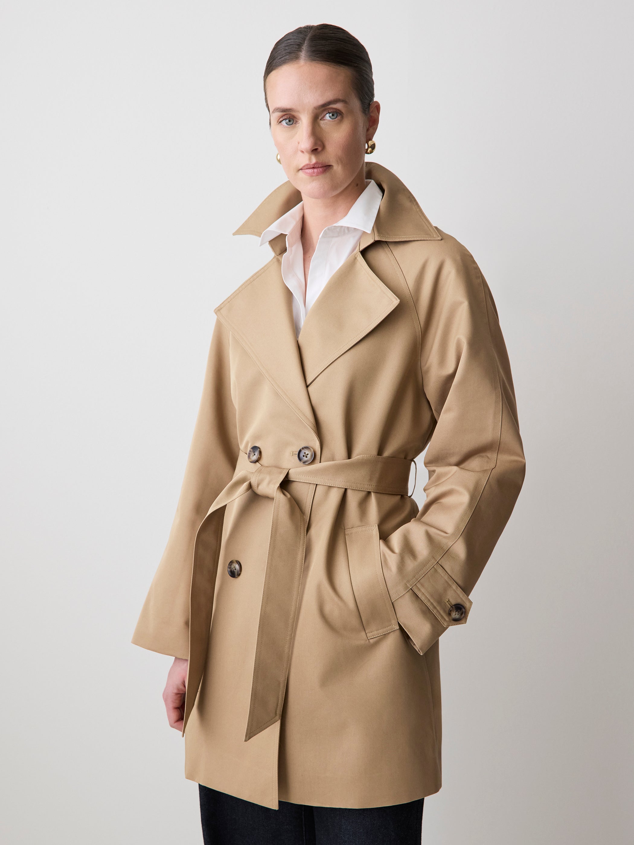 RW&CO Double-Breasted Twill Trench Coat with Belt