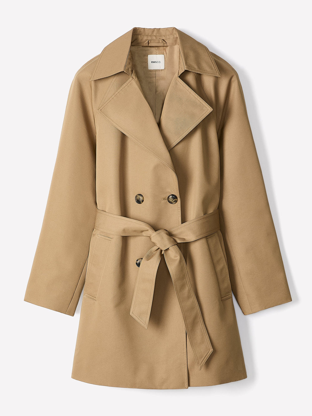RW&CO Double-Breasted Twill Trench Coat with Belt