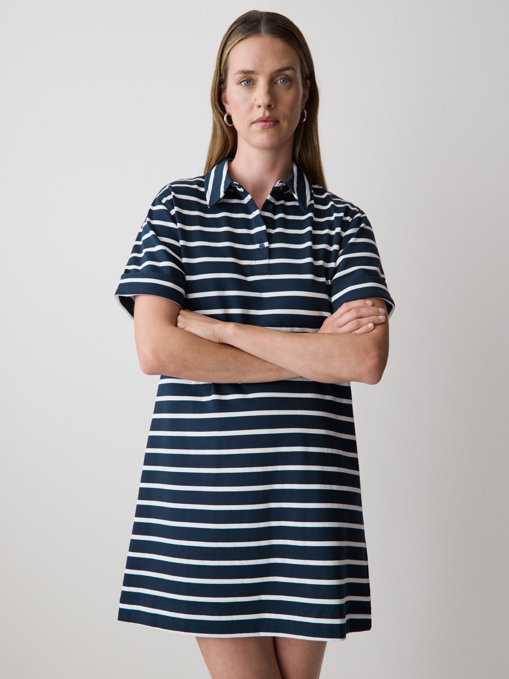 RW&CO Striped Short-Sleeve Polo Dress