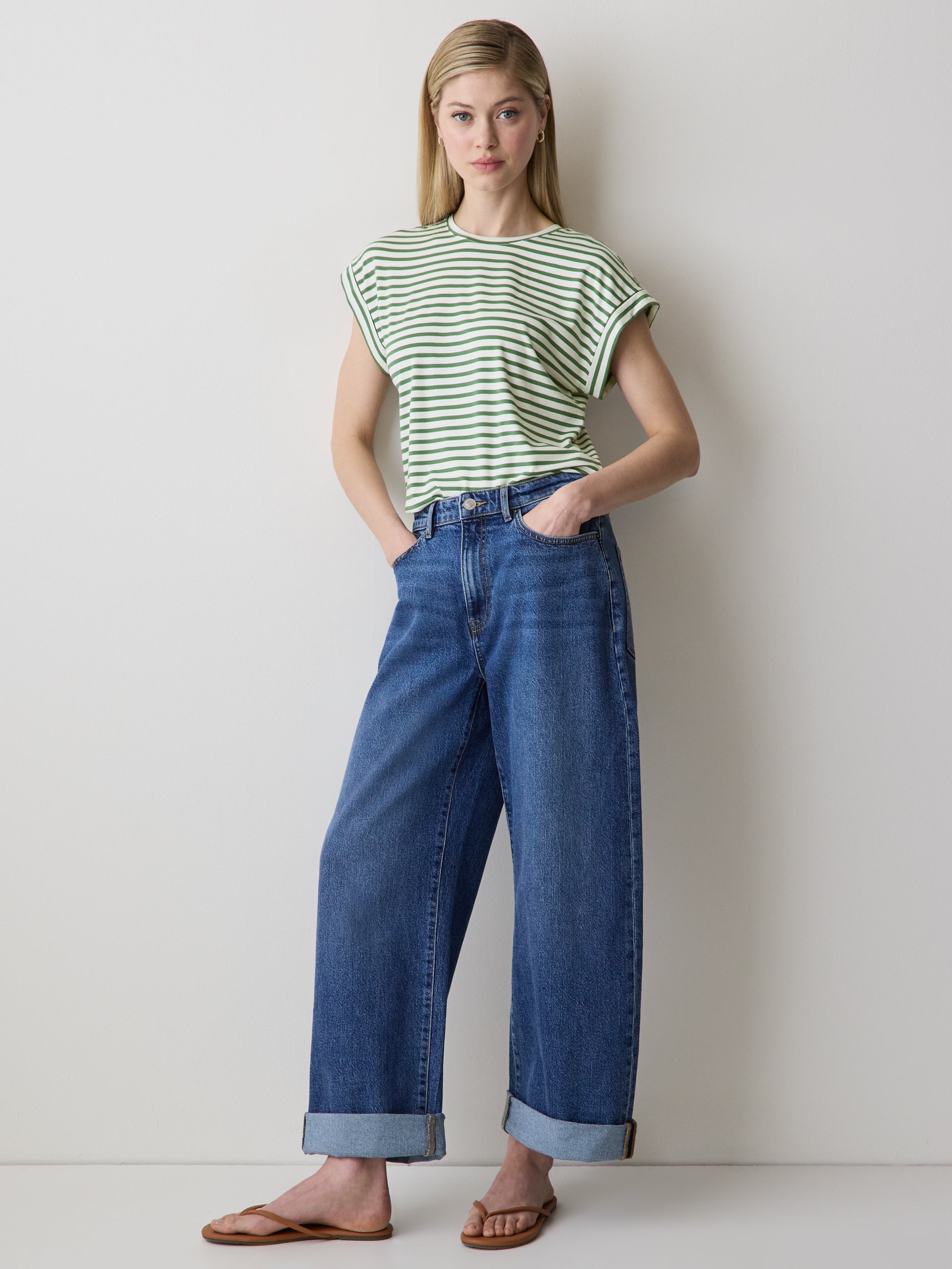 RW&CO Striped Extended-Sleeve Crew-Neck Tee