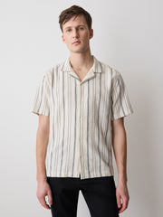 RW&CO Striped Short-Sleeve Textured Shirt with Camp Collar