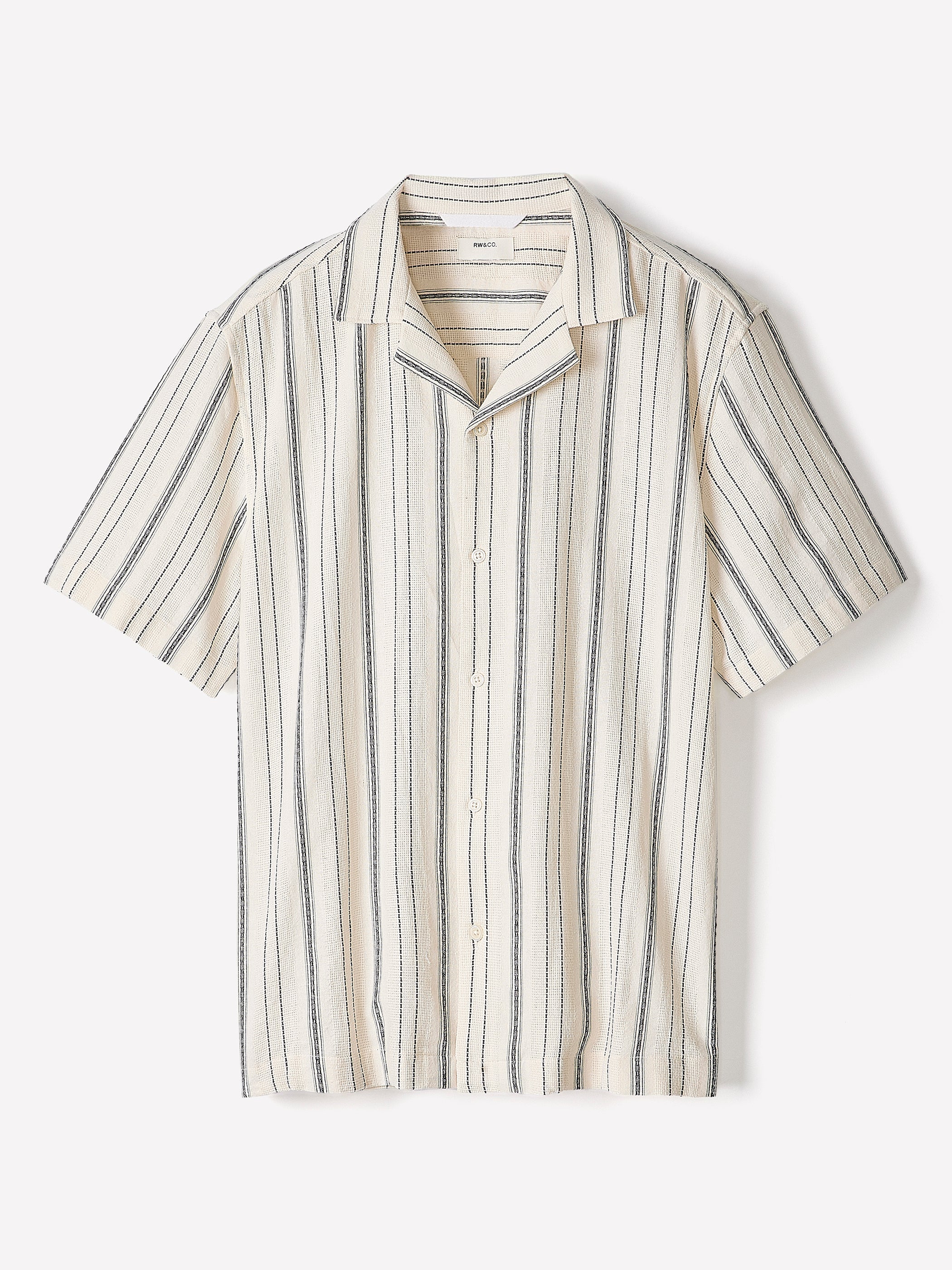 RW&CO Striped Short-Sleeve Textured Shirt with Camp Collar