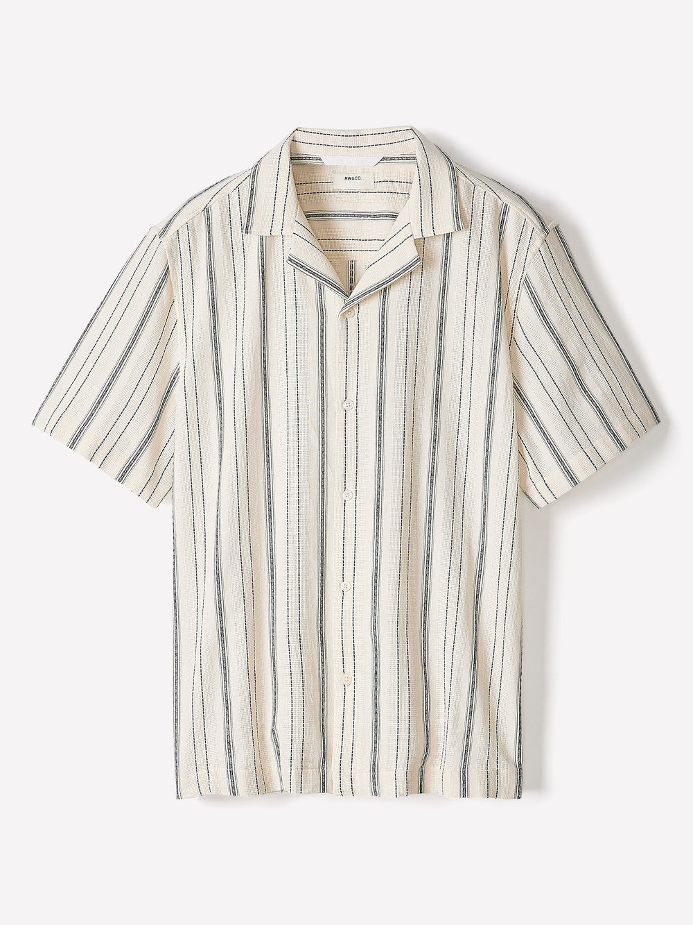 RW&CO Striped Short-Sleeve Textured Shirt with Camp Collar