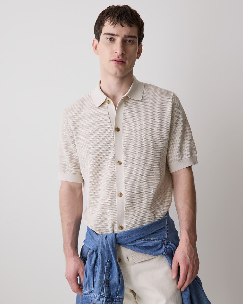 RW&CO Short-Sleeve Textured Shirt Sweater