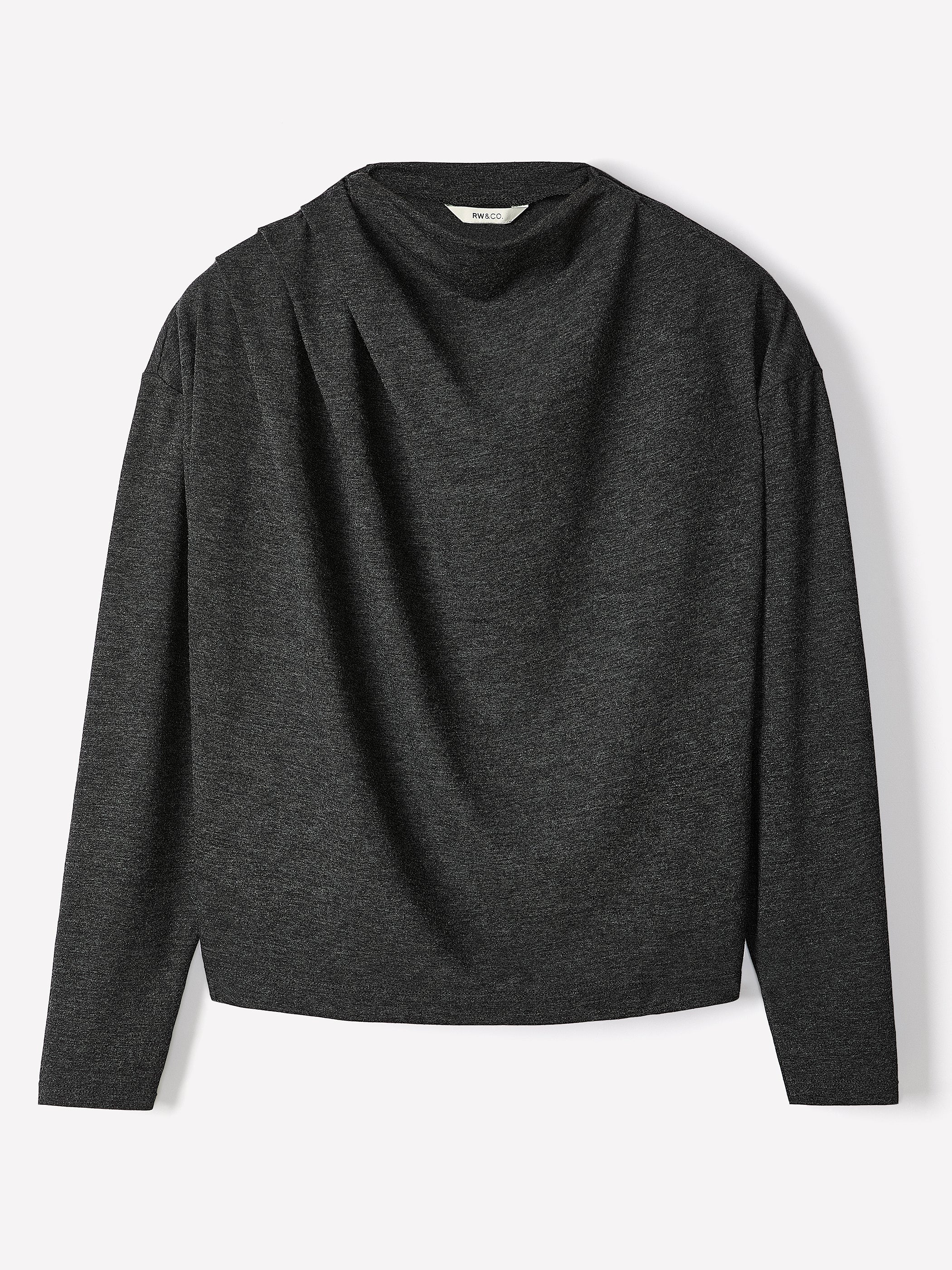 RW&CO Long-Sleeve Top with Draped Crew Neckline