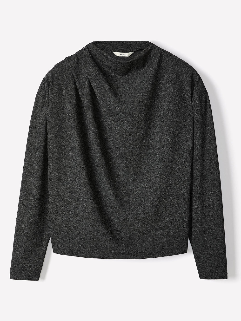 RW&CO Long-Sleeve Top with Draped Crew Neckline