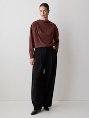 RW&CO Long-Sleeve Top with Draped Crew Neckline