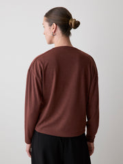 RW&CO Long-Sleeve Top with Draped Crew Neckline