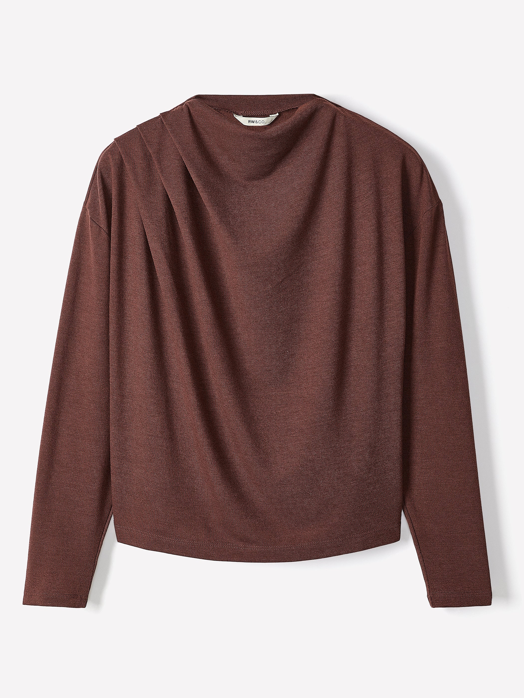 RW&CO Long-Sleeve Top with Draped Crew Neckline