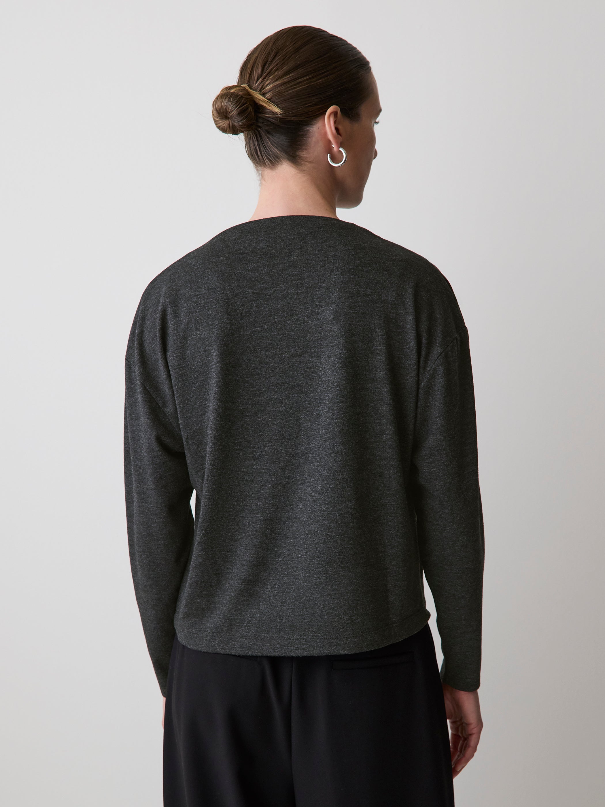 RW&CO Long-Sleeve Top with Draped Crew Neckline