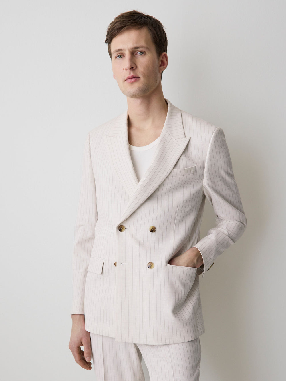 RW&CO Tailored Fit Double-Breasted Striped Suit Blazer