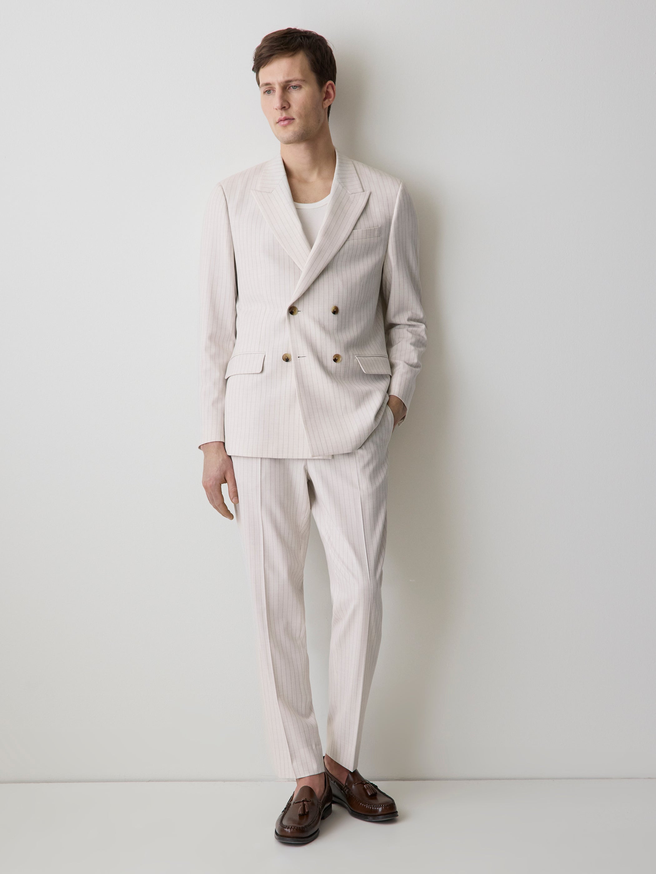 RW&CO Pleated Tapered-Leg Striped Suit Pant