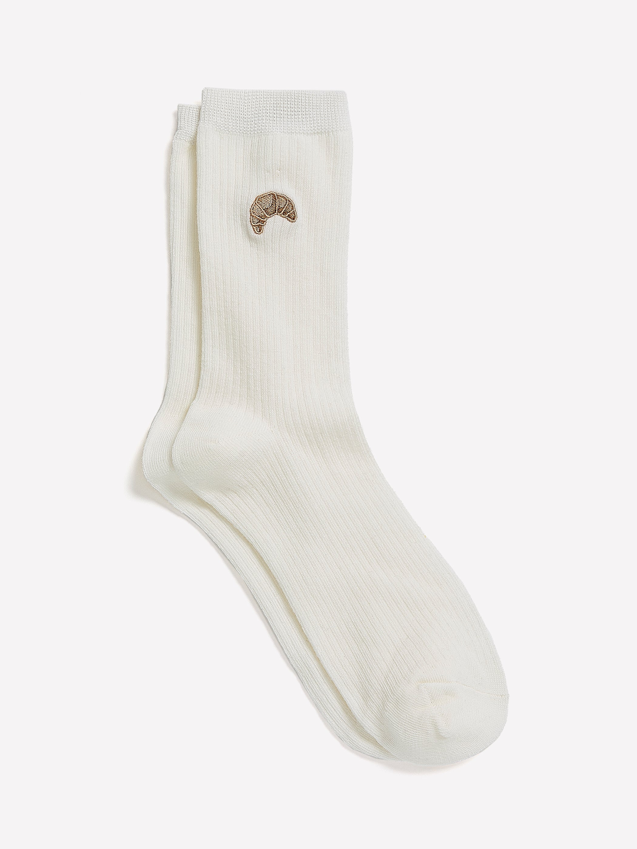 RW&CO Ribbed Crew Socks with Croissant Embroidery