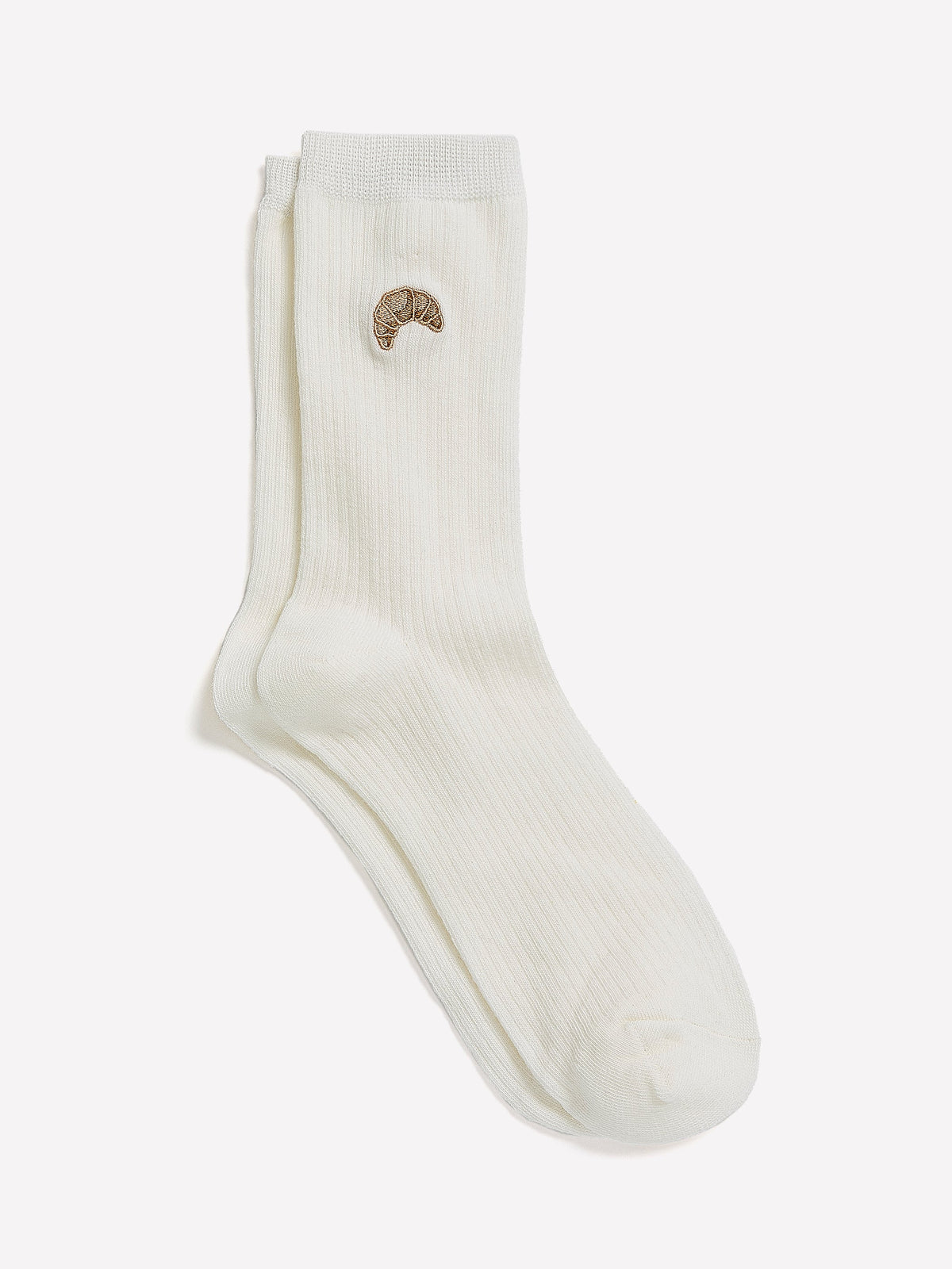 RW&CO Ribbed Crew Socks with Croissant Embroidery