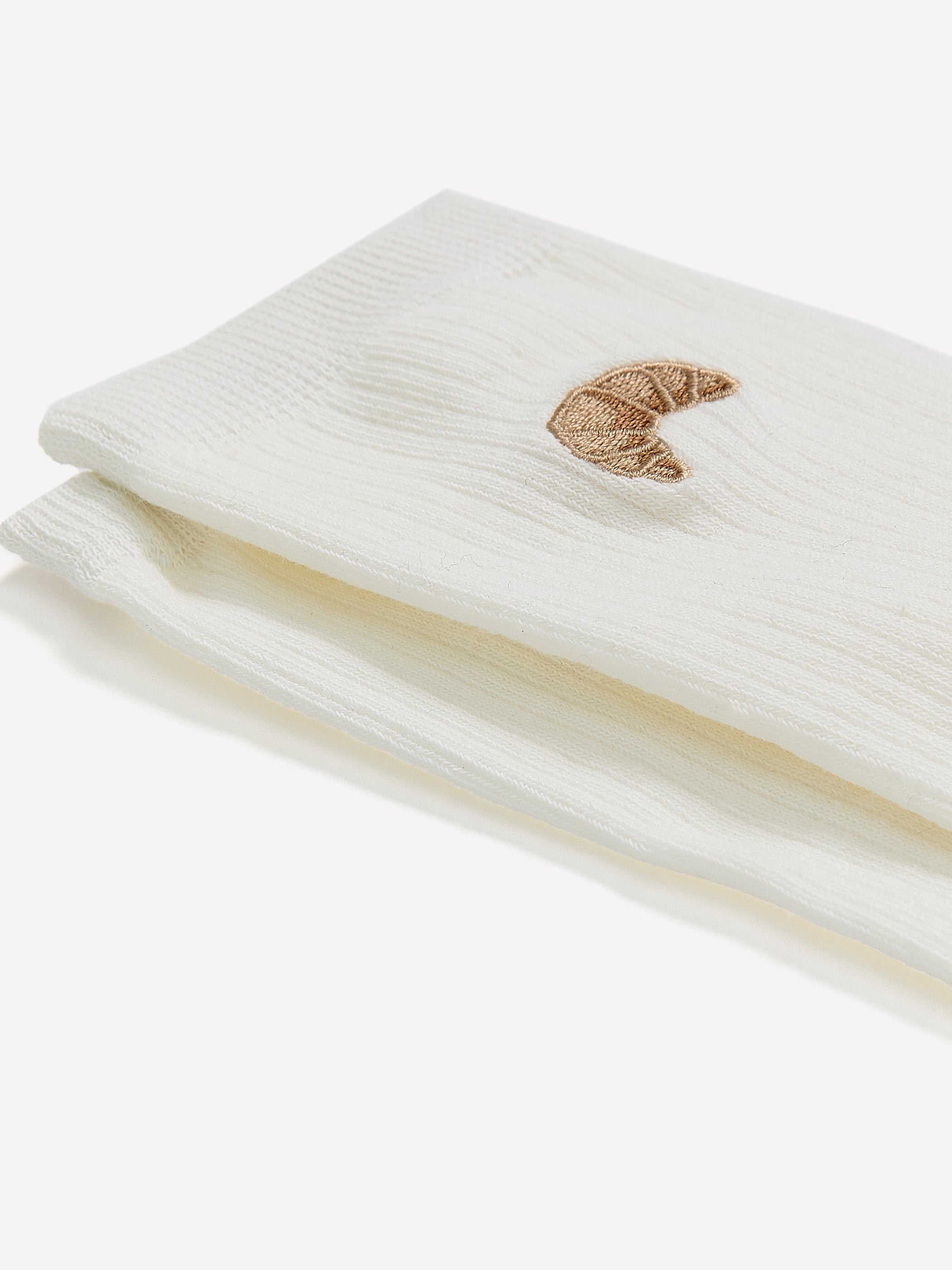 RW&CO Ribbed Crew Socks with Croissant Embroidery