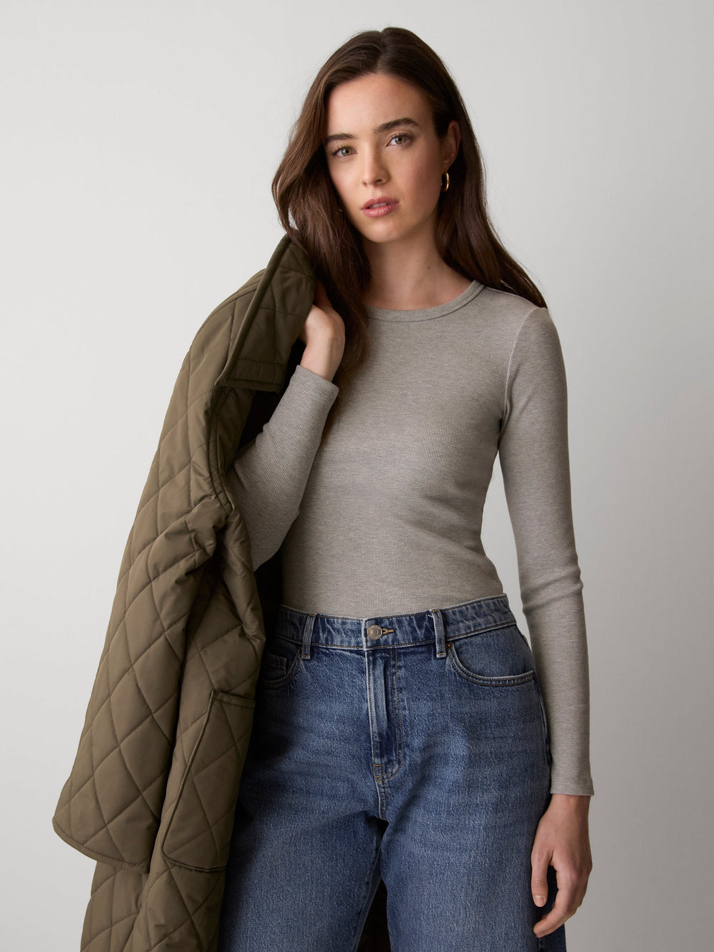 RW&CO Long-Sleeve Crew-Neck Fitted Ribbed Tee