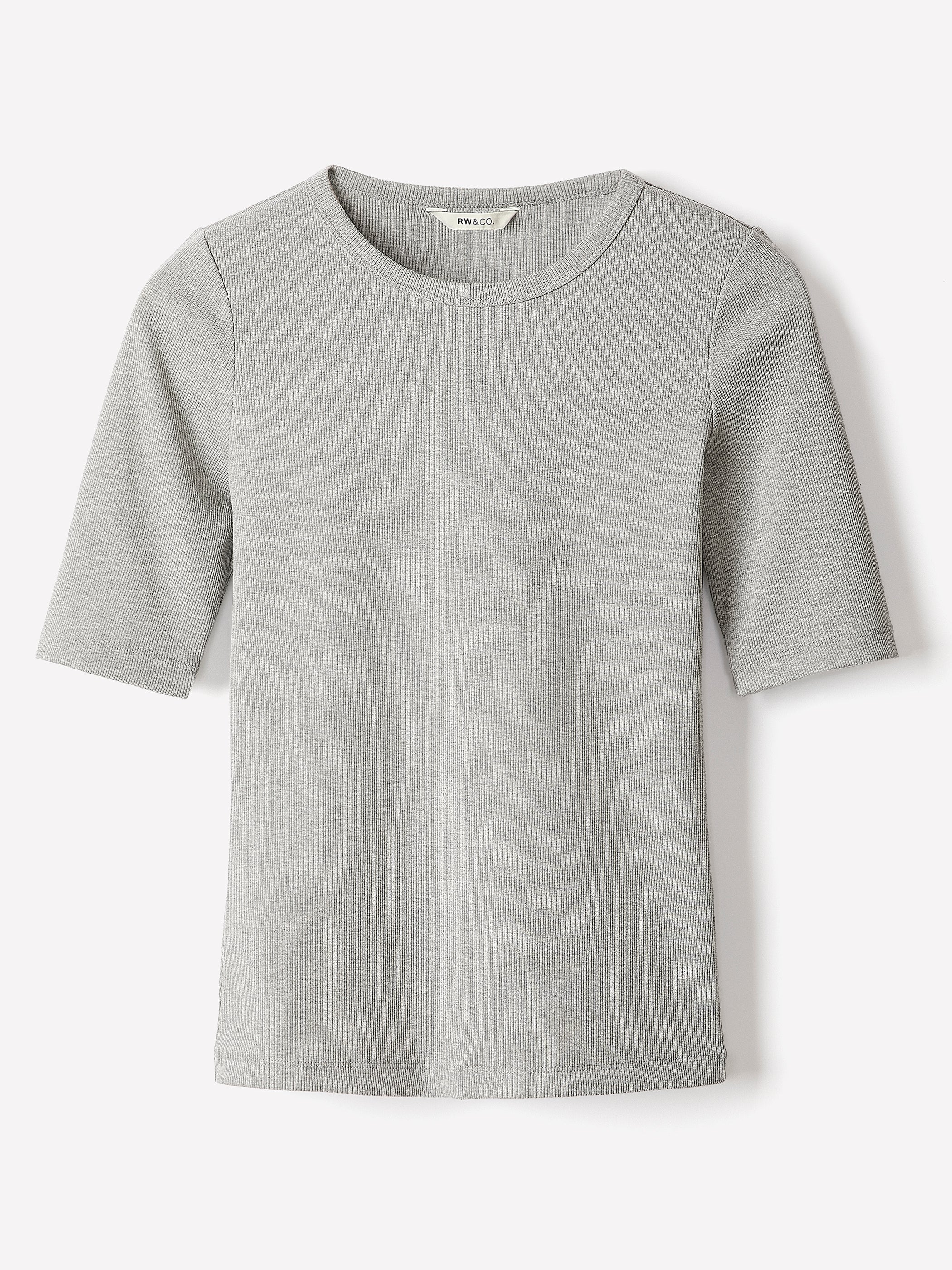 RW&CO Elbow-Sleeve Crew-Neck Ribbed Tee
