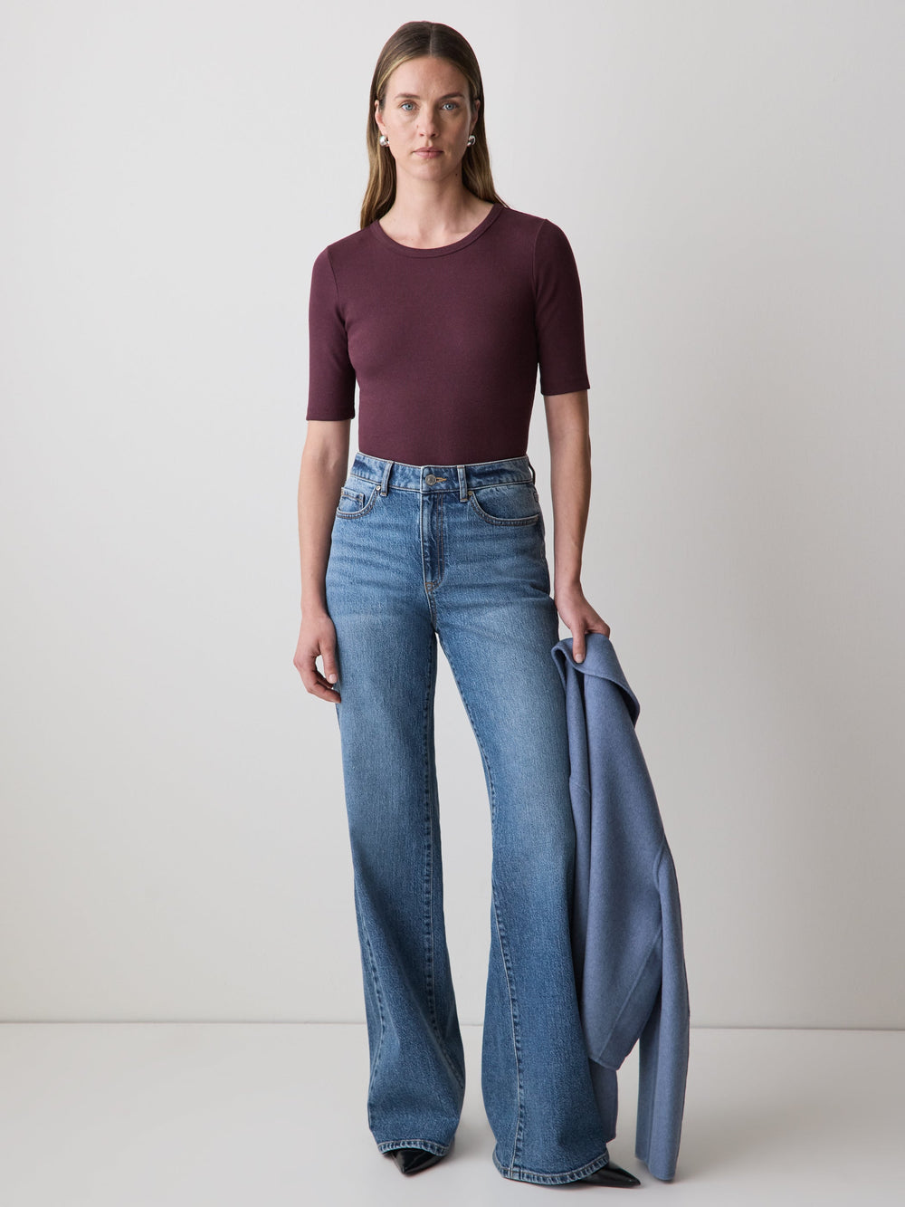 RW&CO Elbow-Sleeve Crew-Neck Ribbed Tee