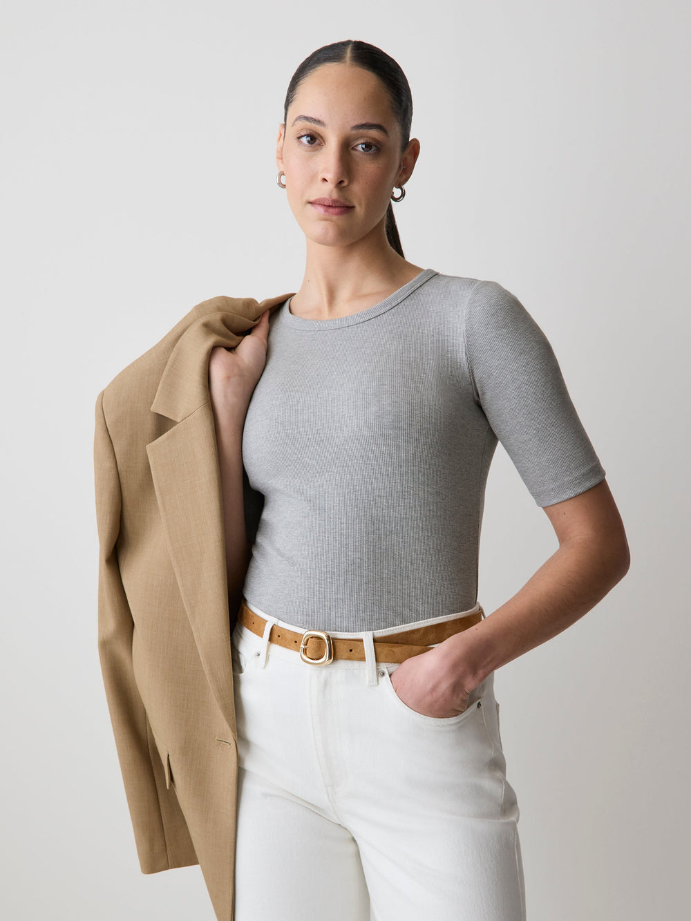RW&CO Elbow-Sleeve Crew-Neck Ribbed Tee