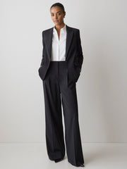 RW&CO Black High-Rise Wide-Leg Wool-Blend Pant