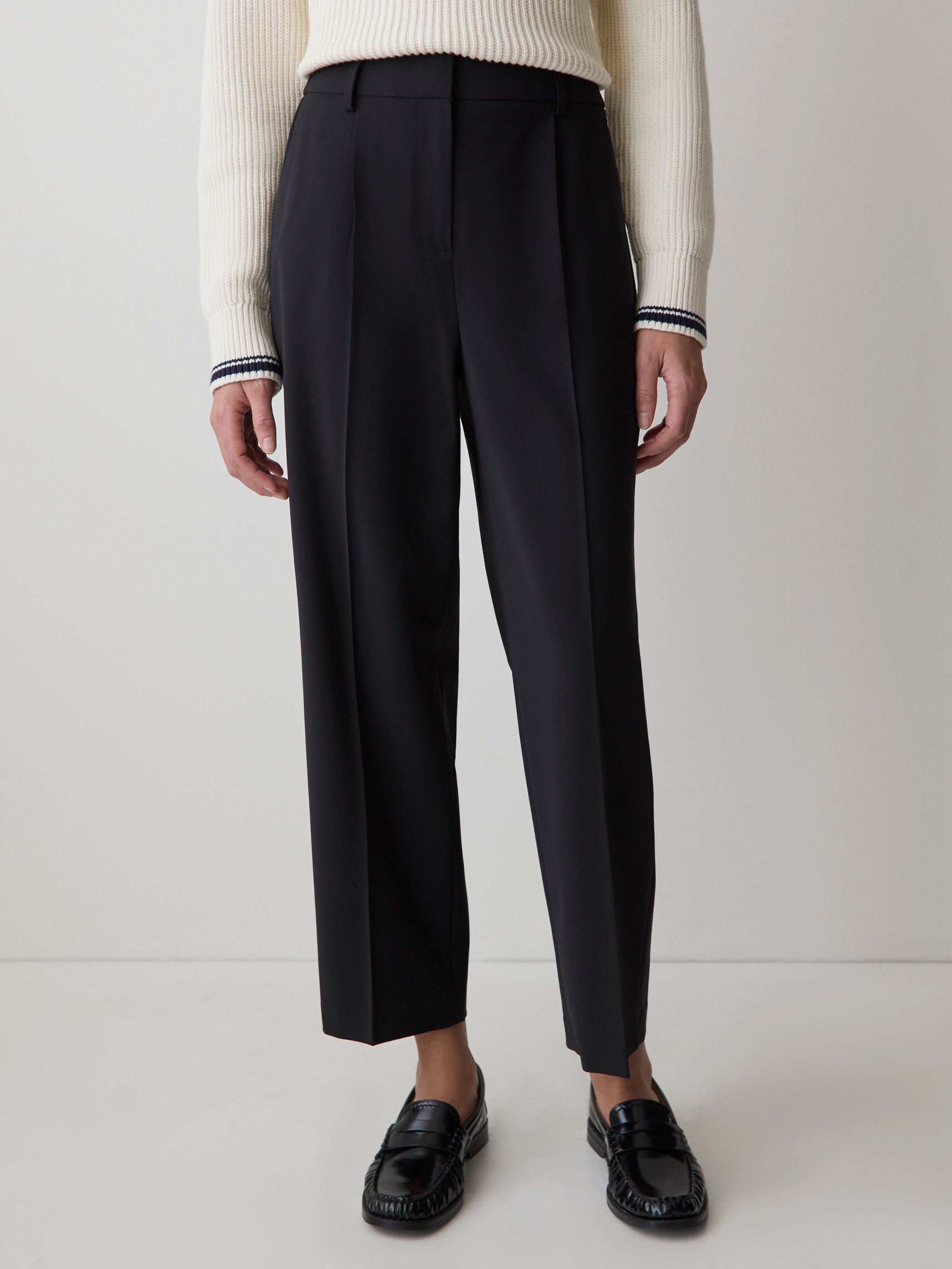 RW&CO Black High-Rise Tapered-Leg Wool-Blend Pant